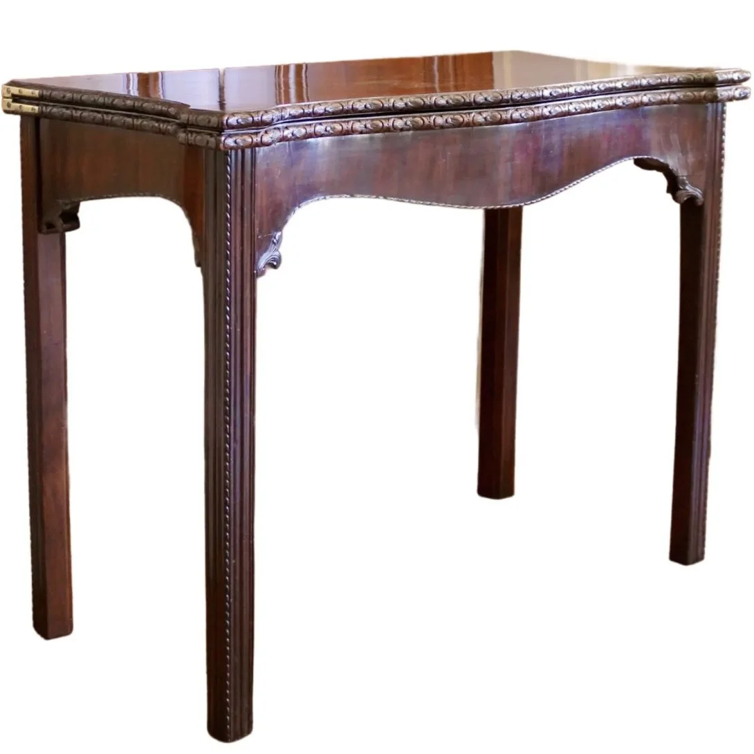 Georgian Serpentine Front Mahogany Game Table With Carved Rosette Edge