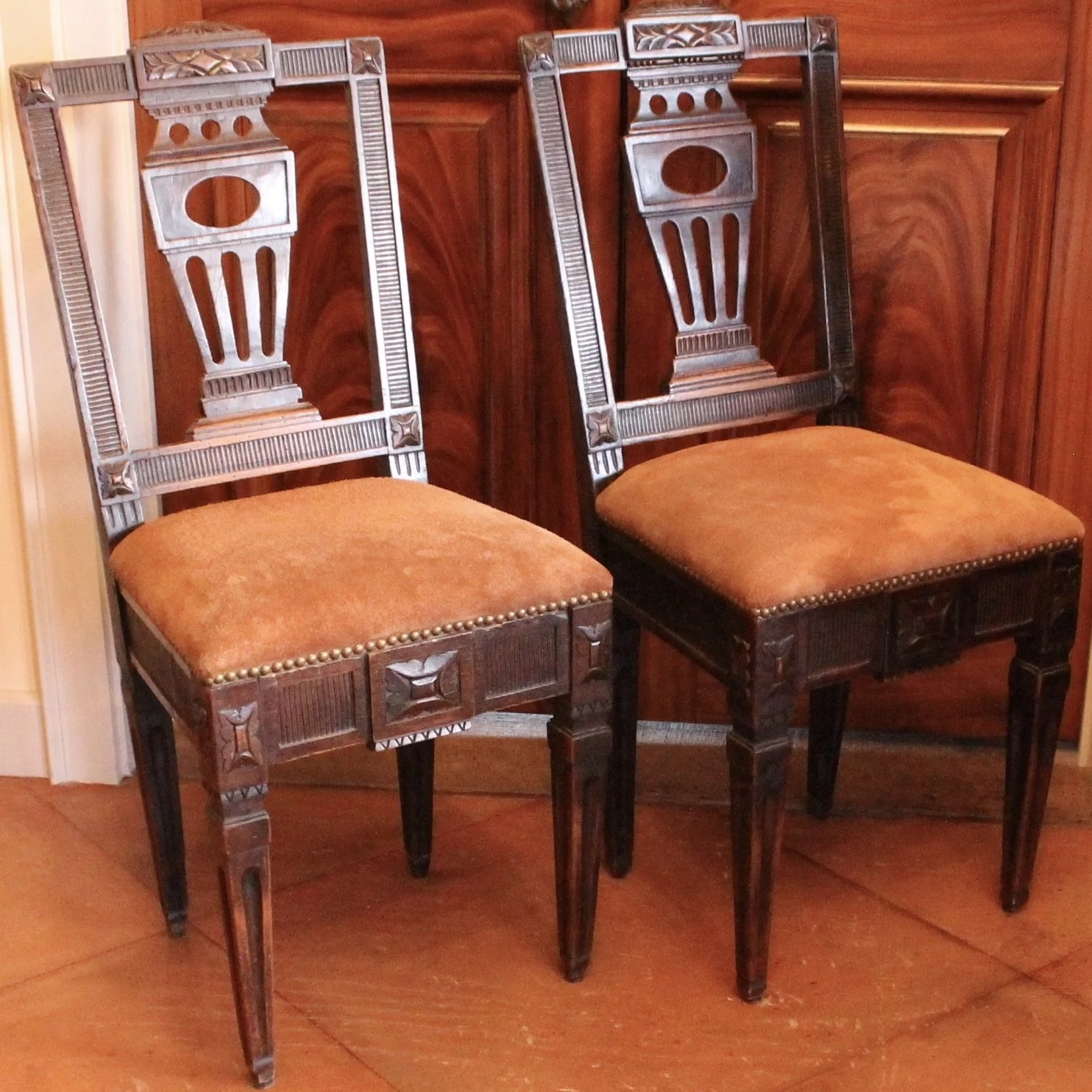 Pair of Swedish Neoclassical Gustavian Hall Chairs