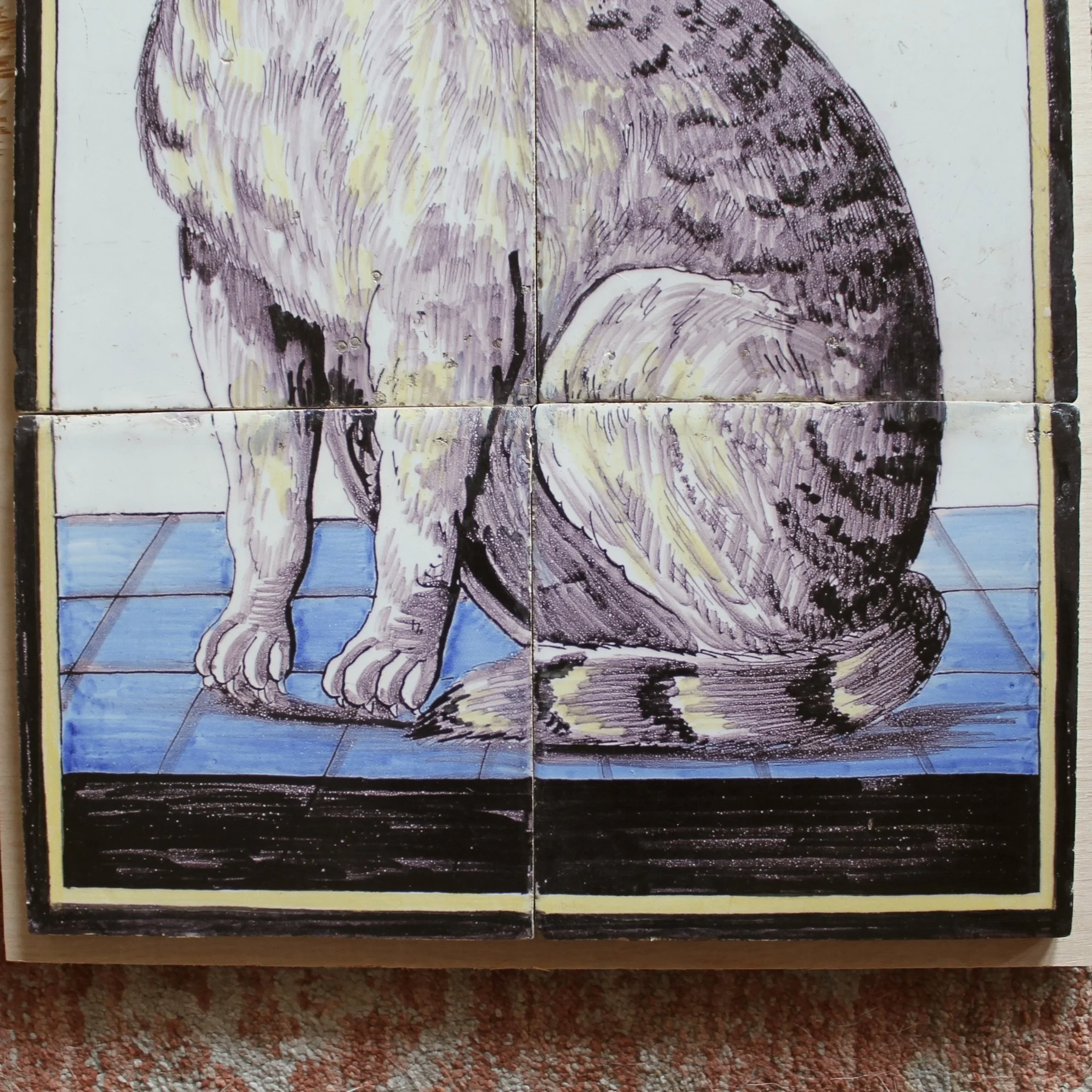 Antique Delftware Tabby Cat Six Tile Panel