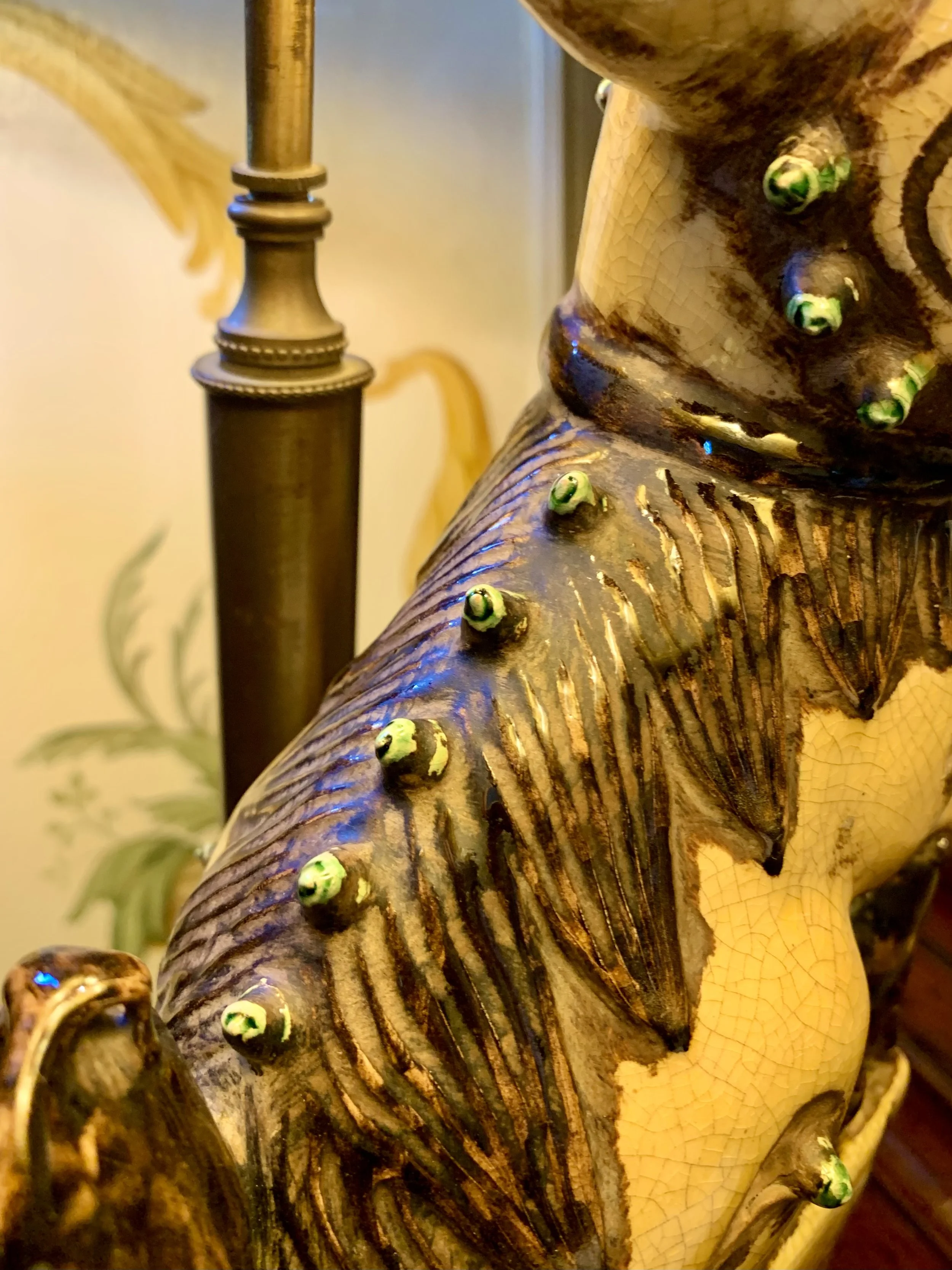 Chinese Yellow Glazed Ceramic Foo Dog Lamp