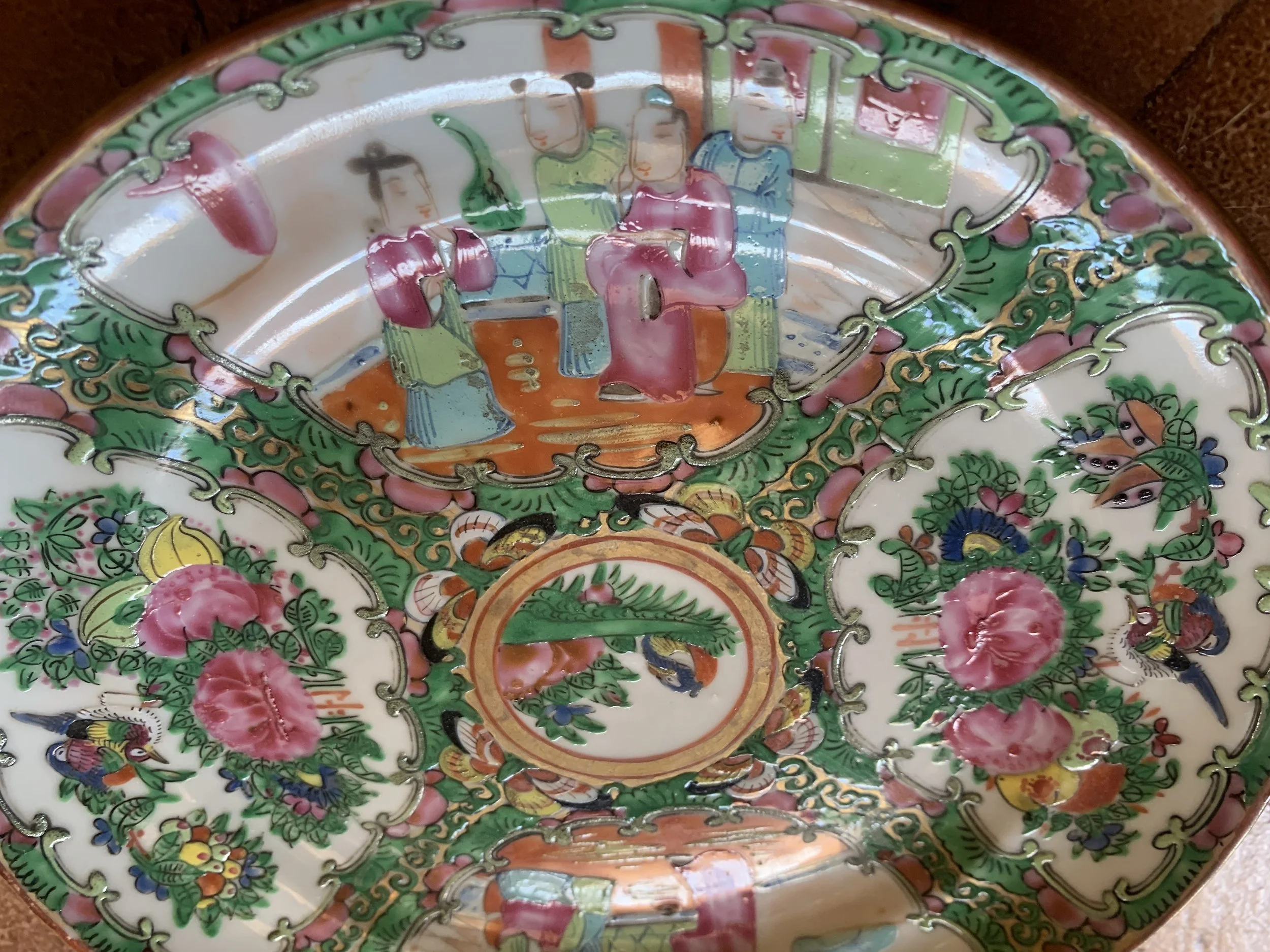 Rose Medallion Porcelain Plates, antique, set of nine