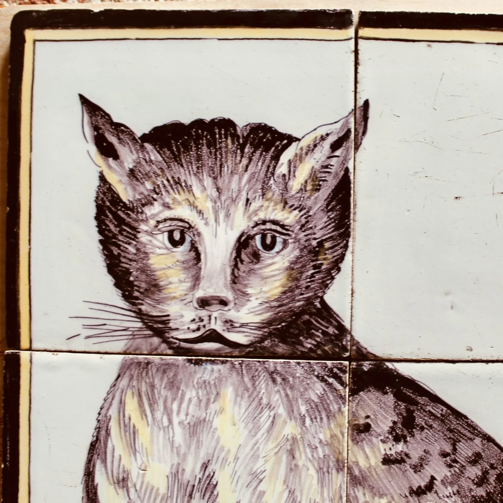 Cat antique Delft Tile panel