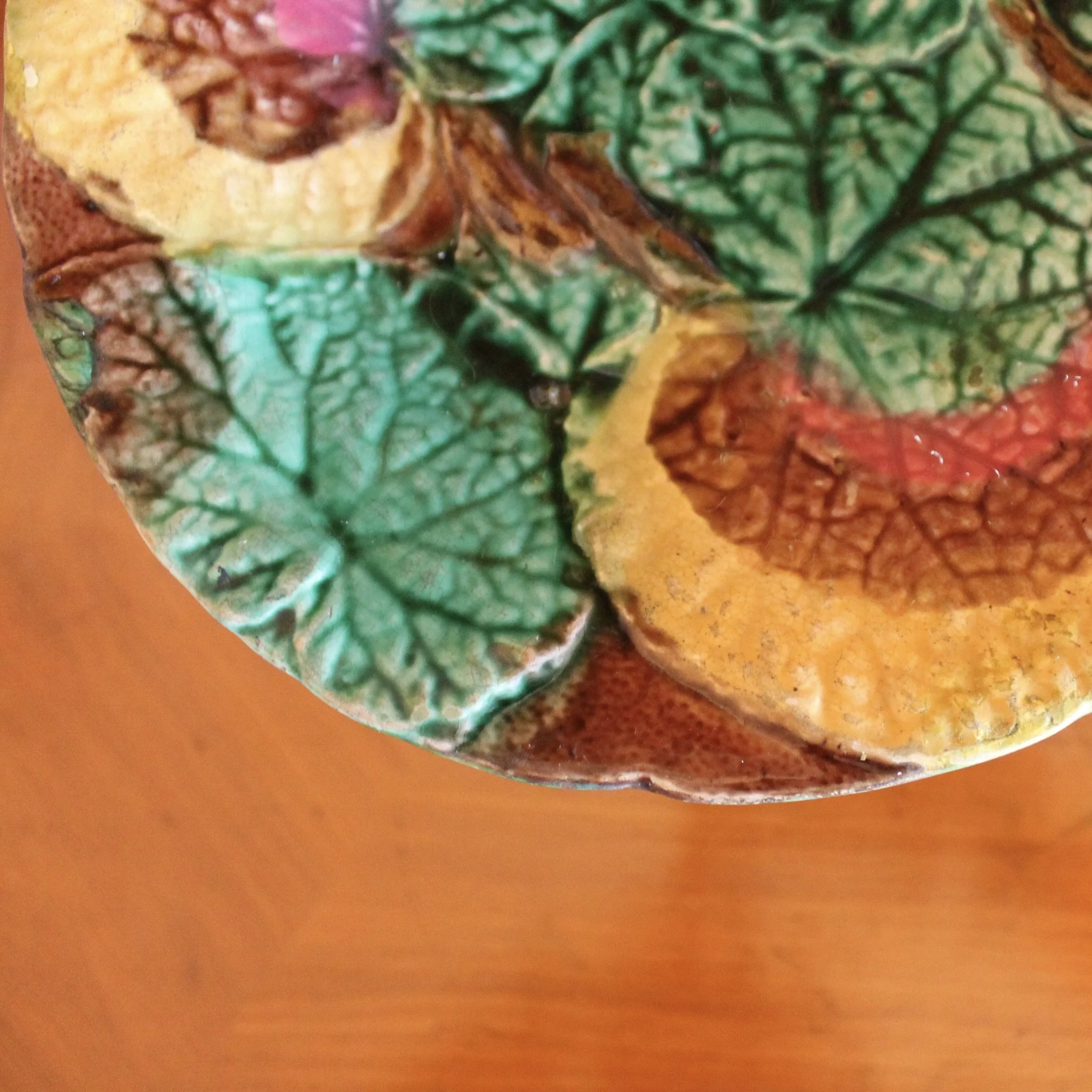 English Begonia Leaf Majolica - Compote and Dish