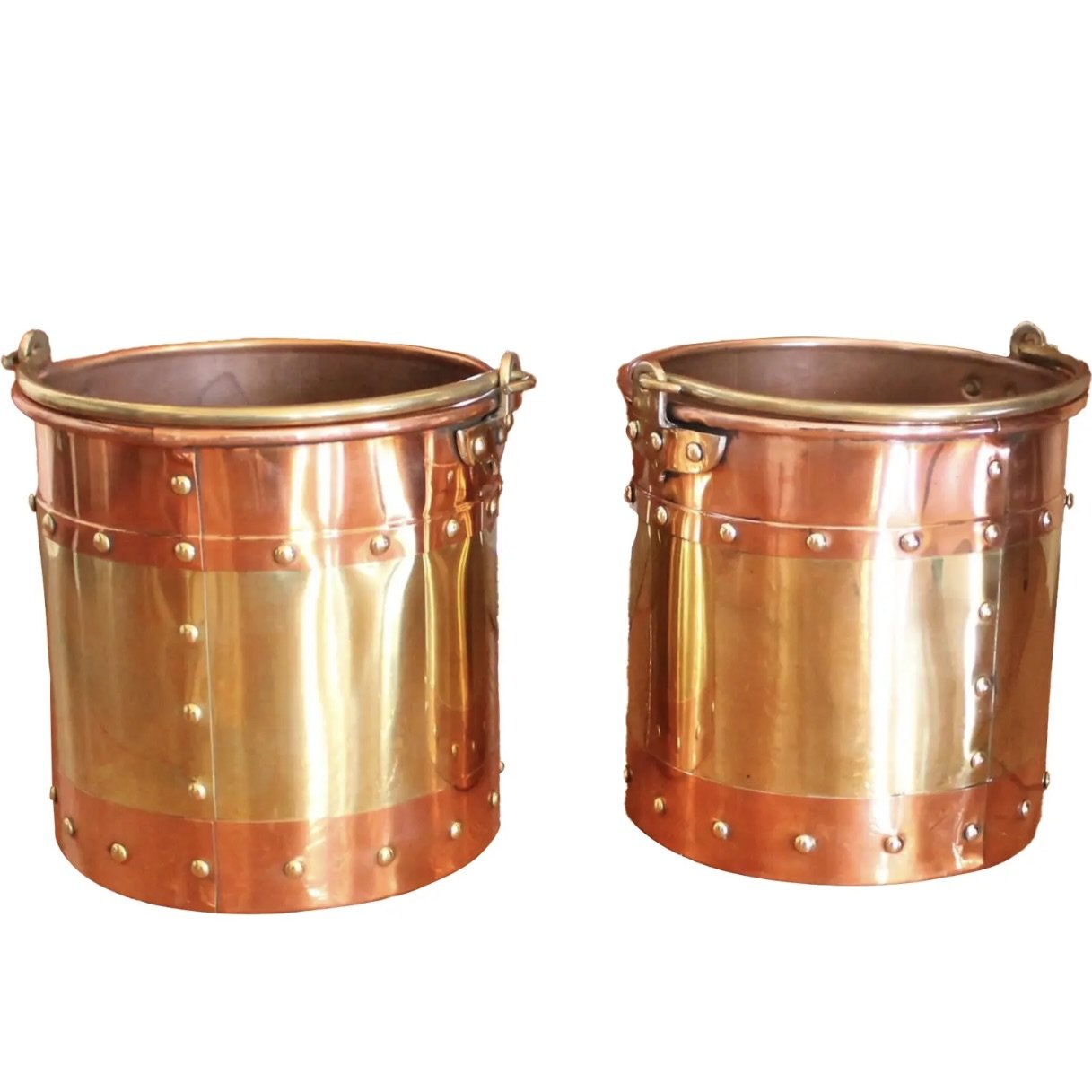 Pair of Small Copper and Brass Studded Buckets