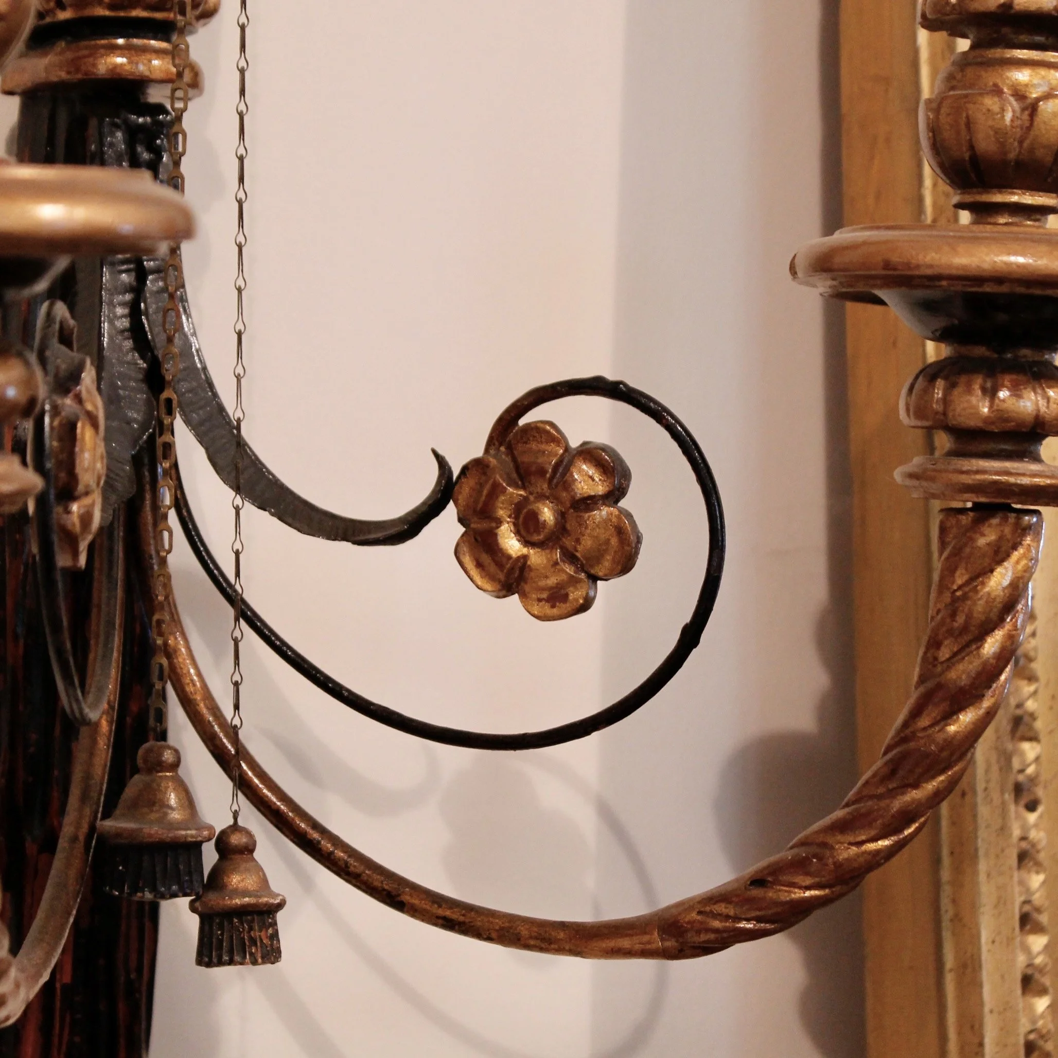 neoclassical eagle carved and gilt sconces pair