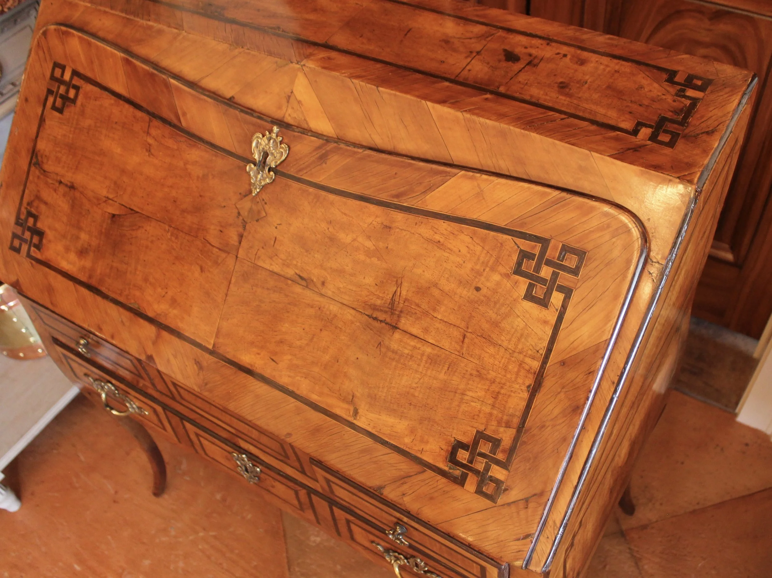 French Provincial Marquetry Slant Front Desk