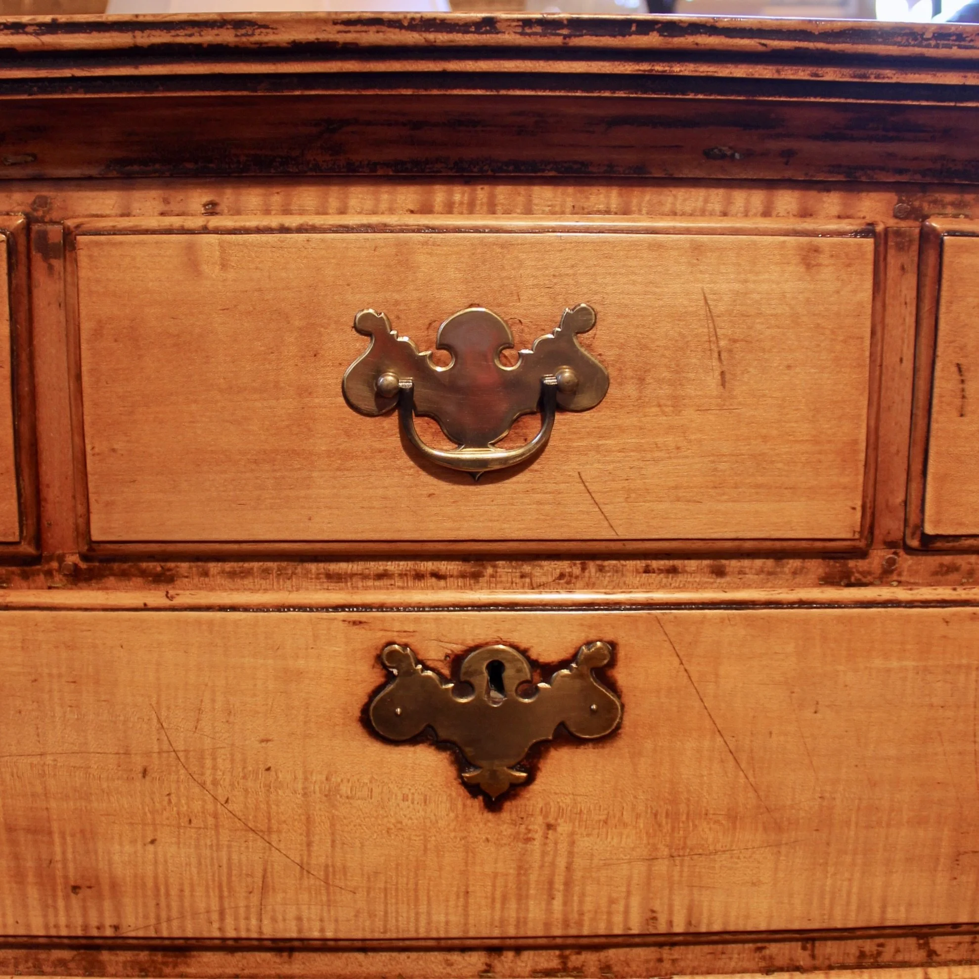 Pair Tall New England Tiger Maple Chippendale Chests of Drawers
