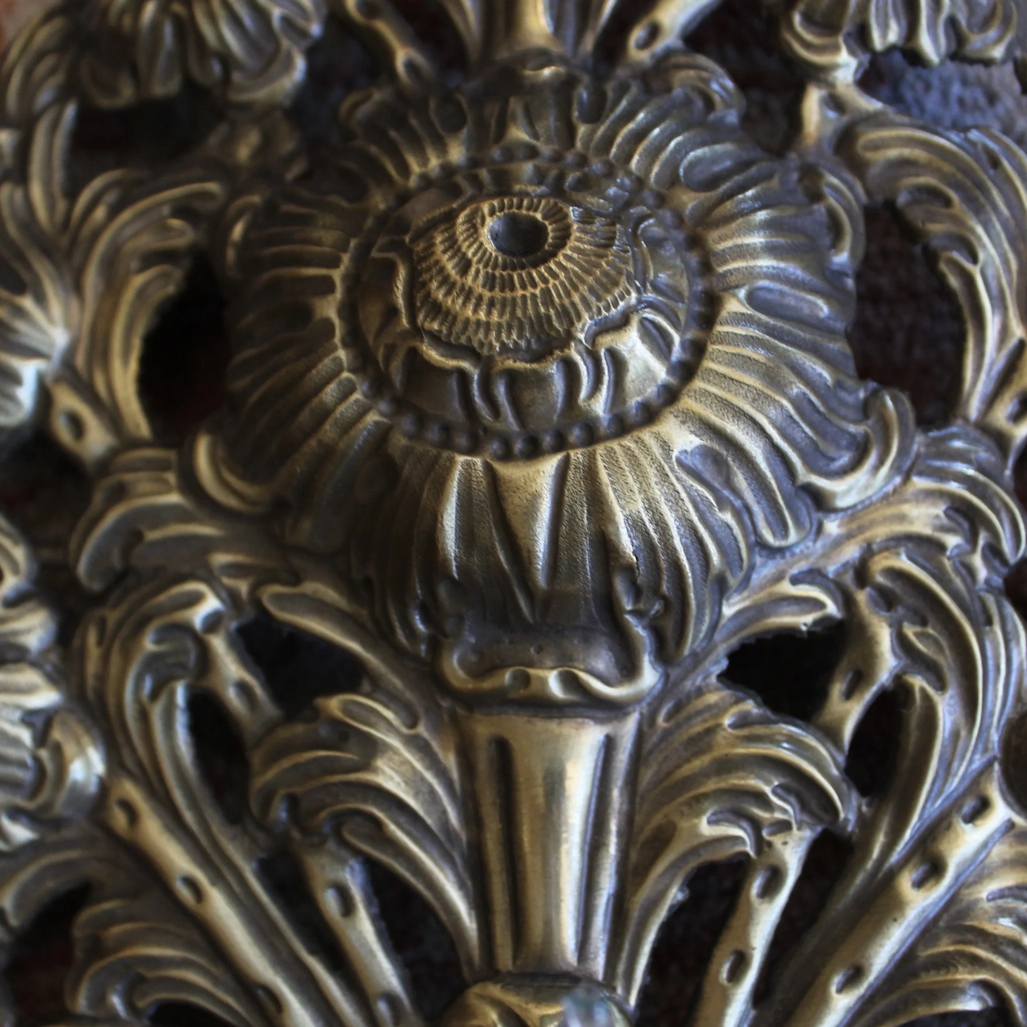 Pair Antique Brass Repoussé Sconces