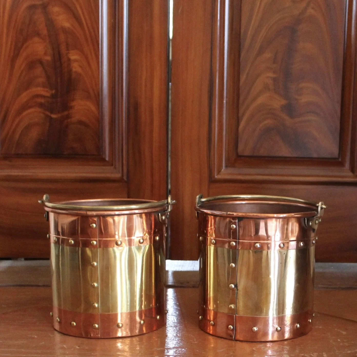 Pair of Small Copper and Brass Studded Buckets