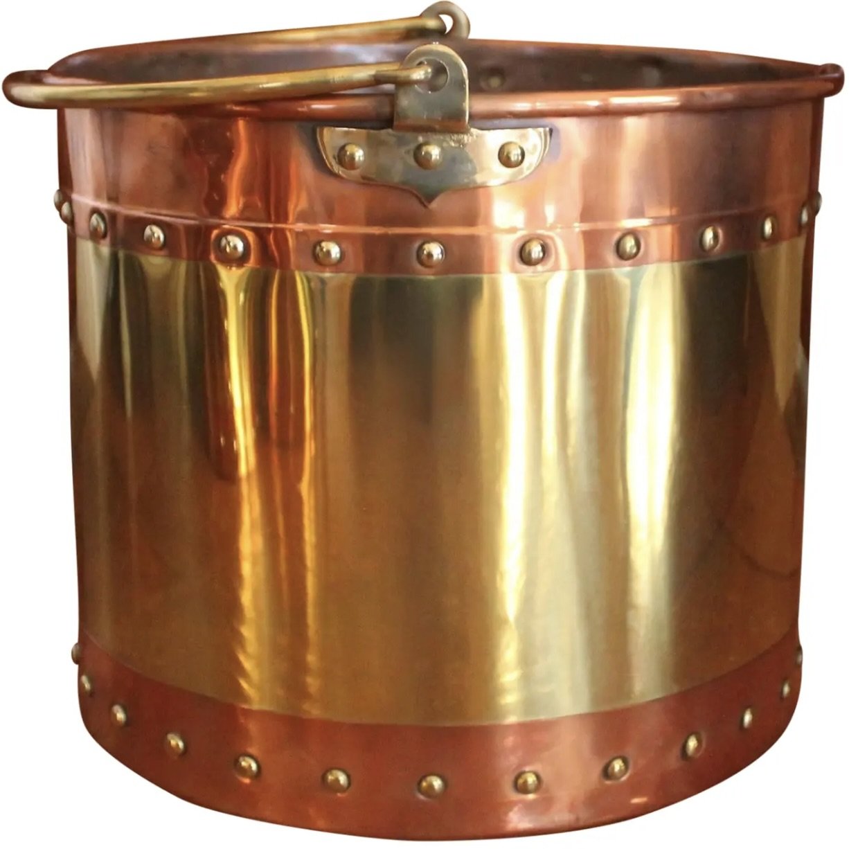 Large Copper and Brass Studded Kindling Bucket