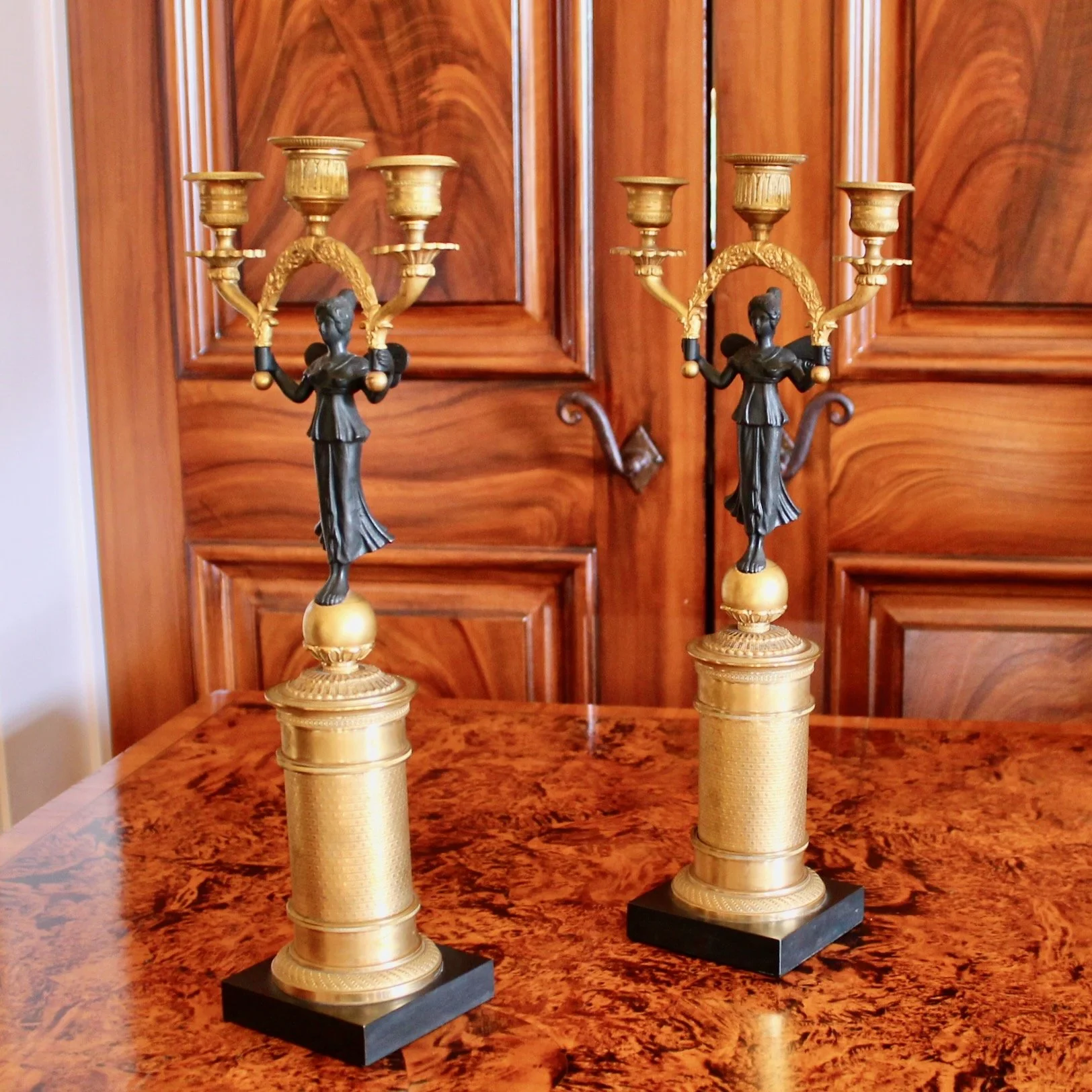 Pair-of-Continental-Gilt-Figural-Neoclassical-Candelabra-Psyche 2-view