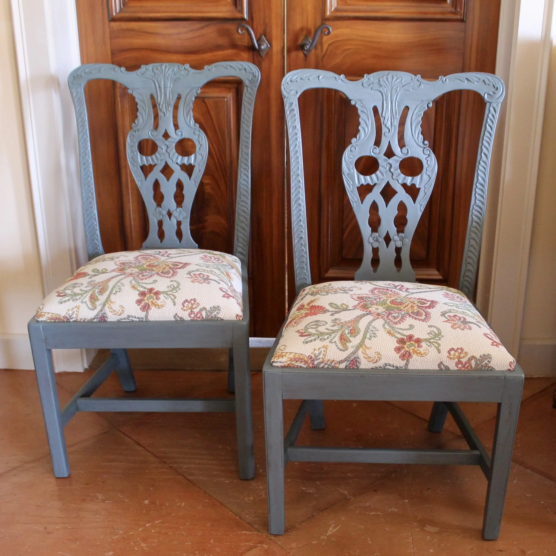 blue painted Georgian Rococo chairs