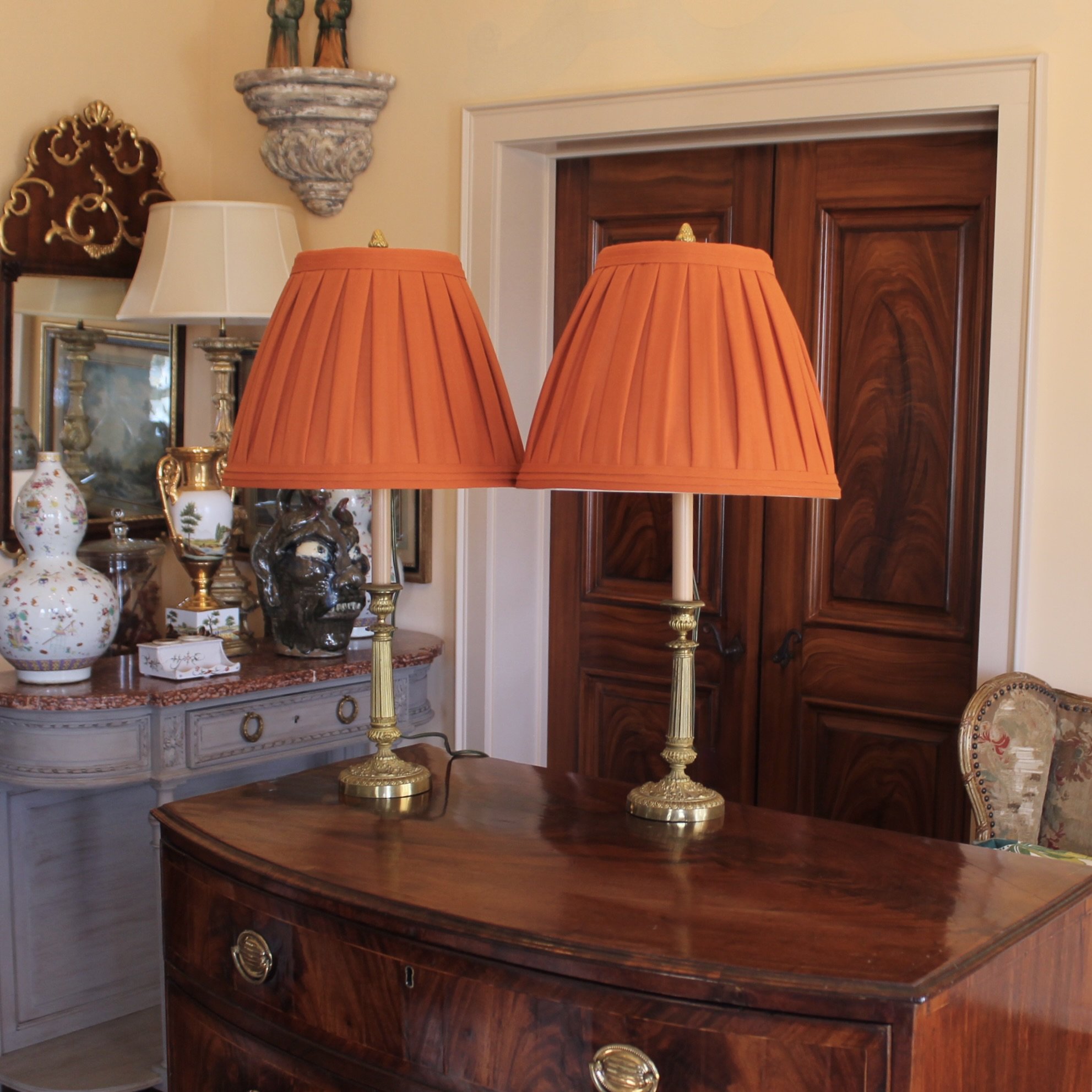 French Gilt Bronze Charles X / Empire Candlestick Lamps