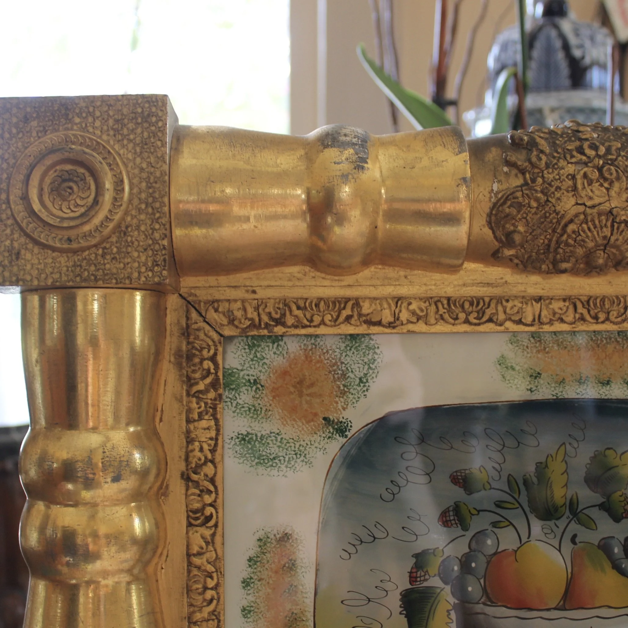 American Sheraton Gilt Mirror with Reverse Painted Glass