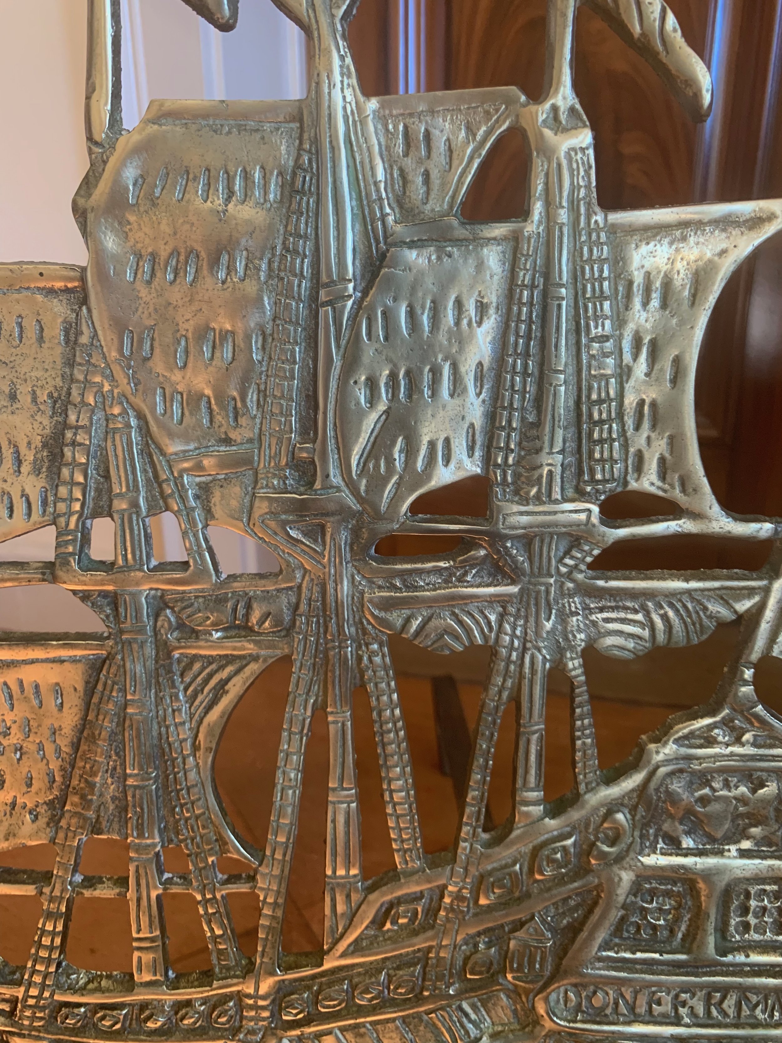 Antique-Brass-Spanish-Galleon-Ship-Andirons (12)-detail