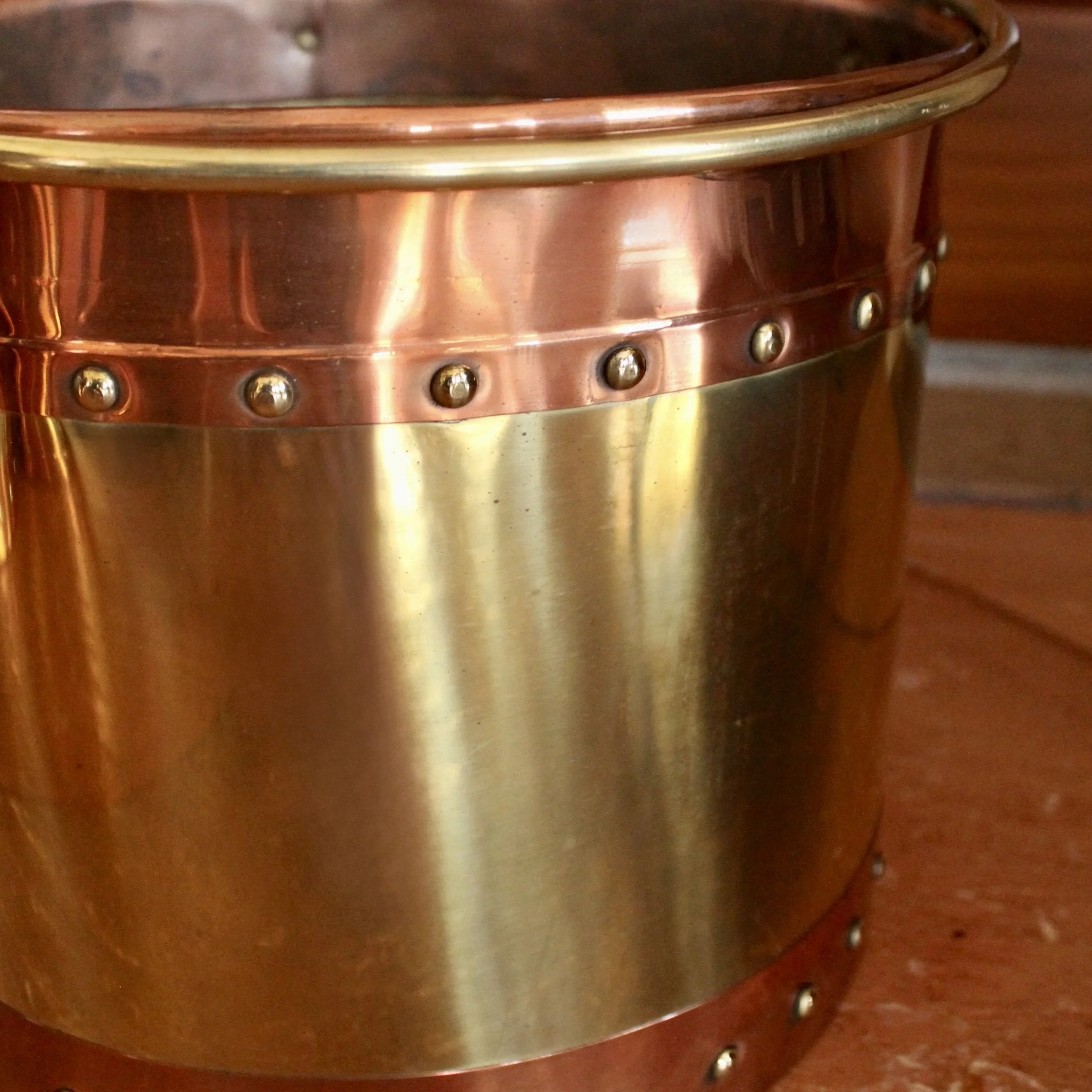 Large Copper and Brass Studded Kindling Bucket