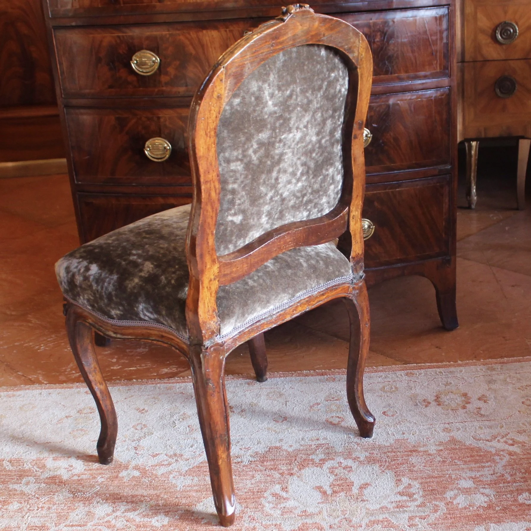 Louis XV Period Slipper Chair, Grey Velvet