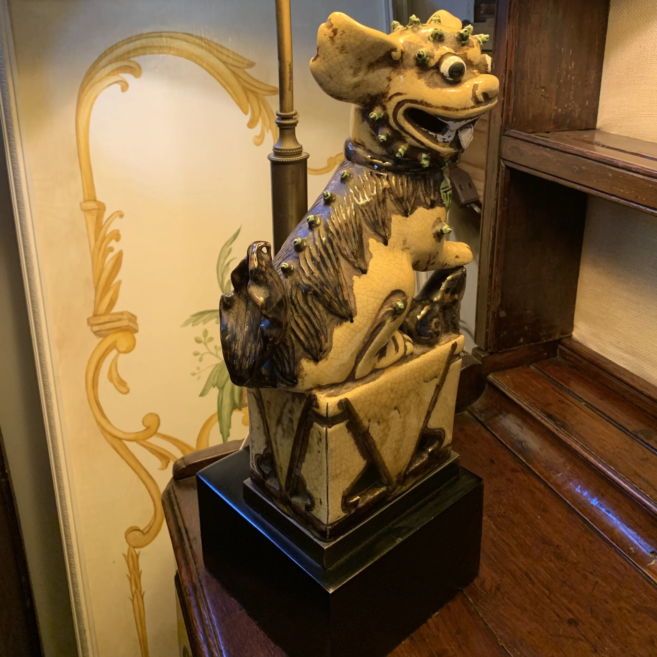 Chinese Yellow Glazed Ceramic Foo Dog Lamp