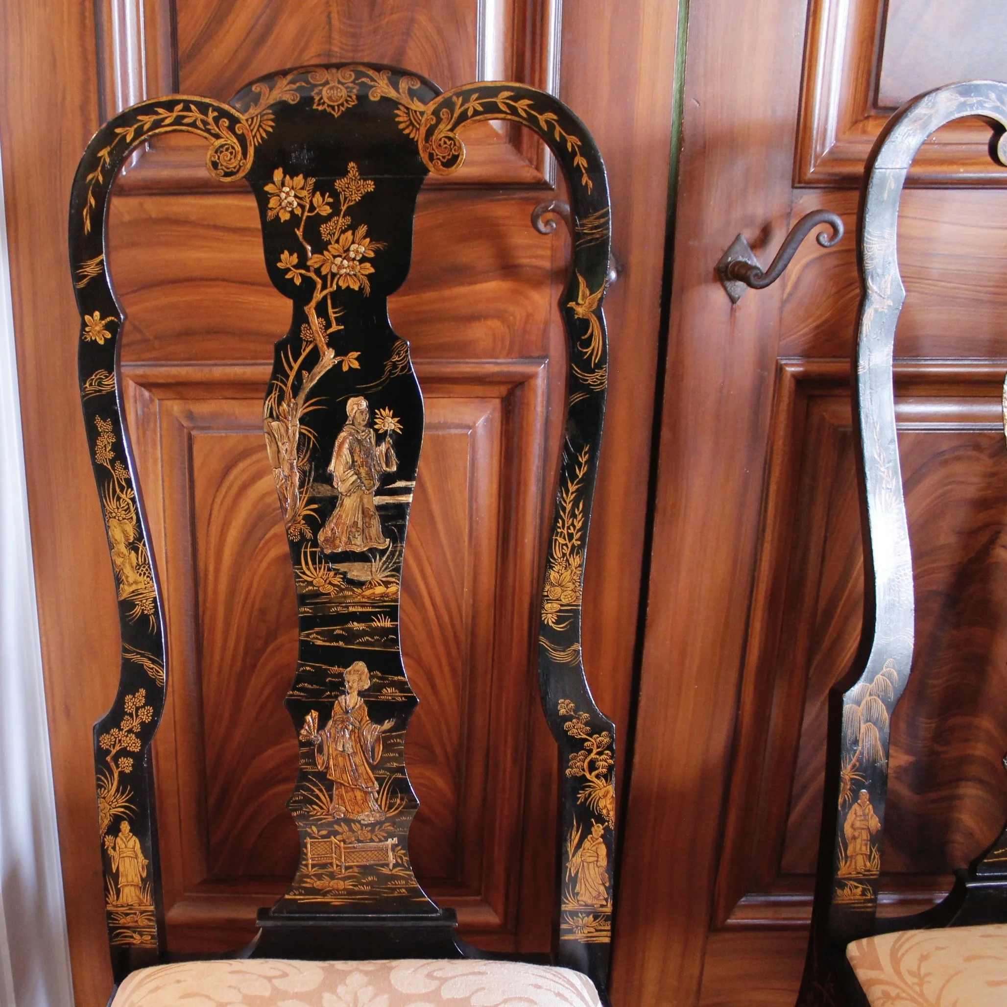 Pair of George I Style Black and Gilt Japanned Side Chairs