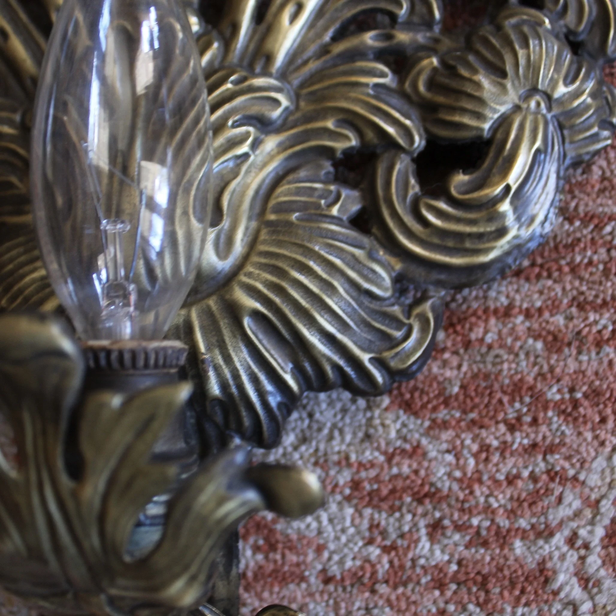 Pair Antique Brass Repoussé Sconces