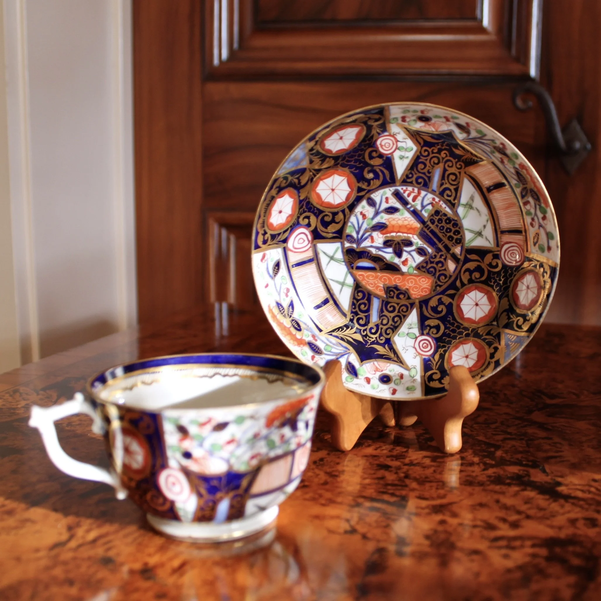 Derby Early 19th Century Gilt Imari Porcelain Cup and Saucer