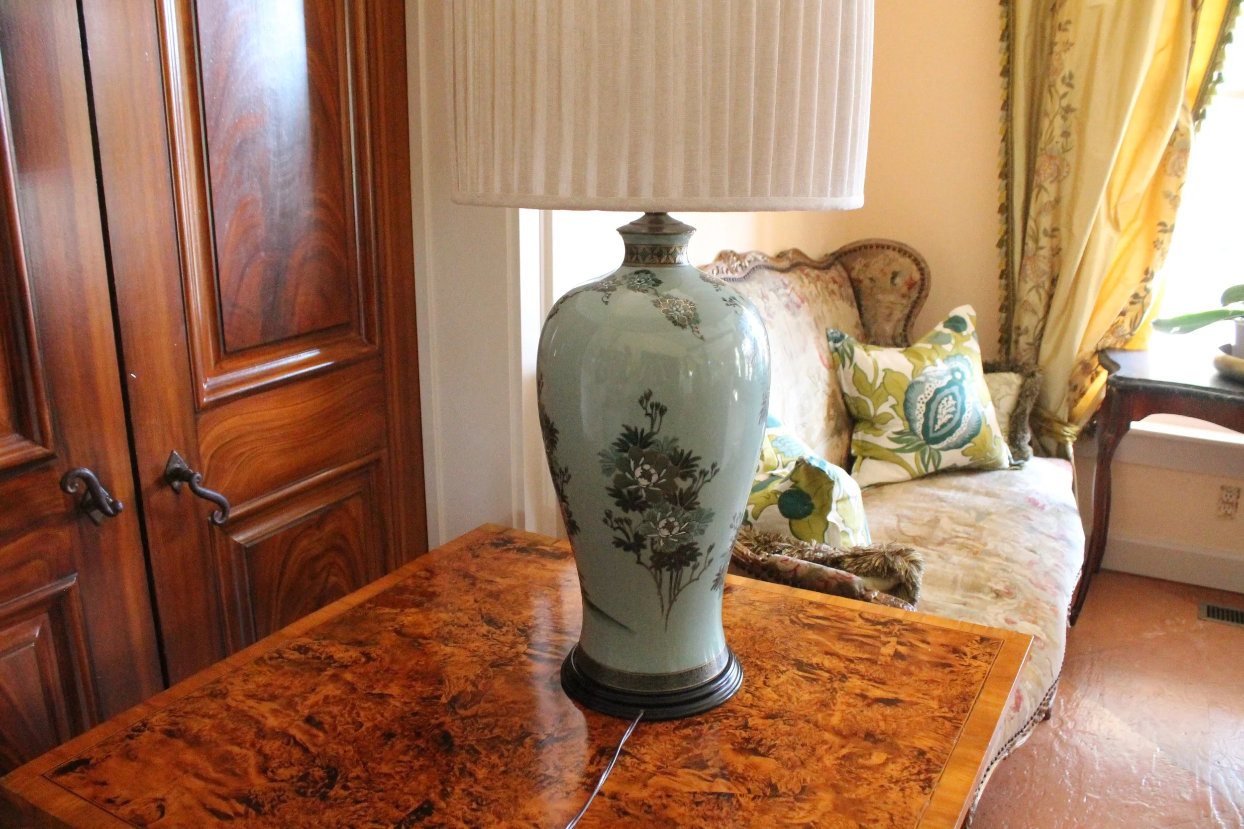 Japanese Satsuma celadon Peacock Lamp