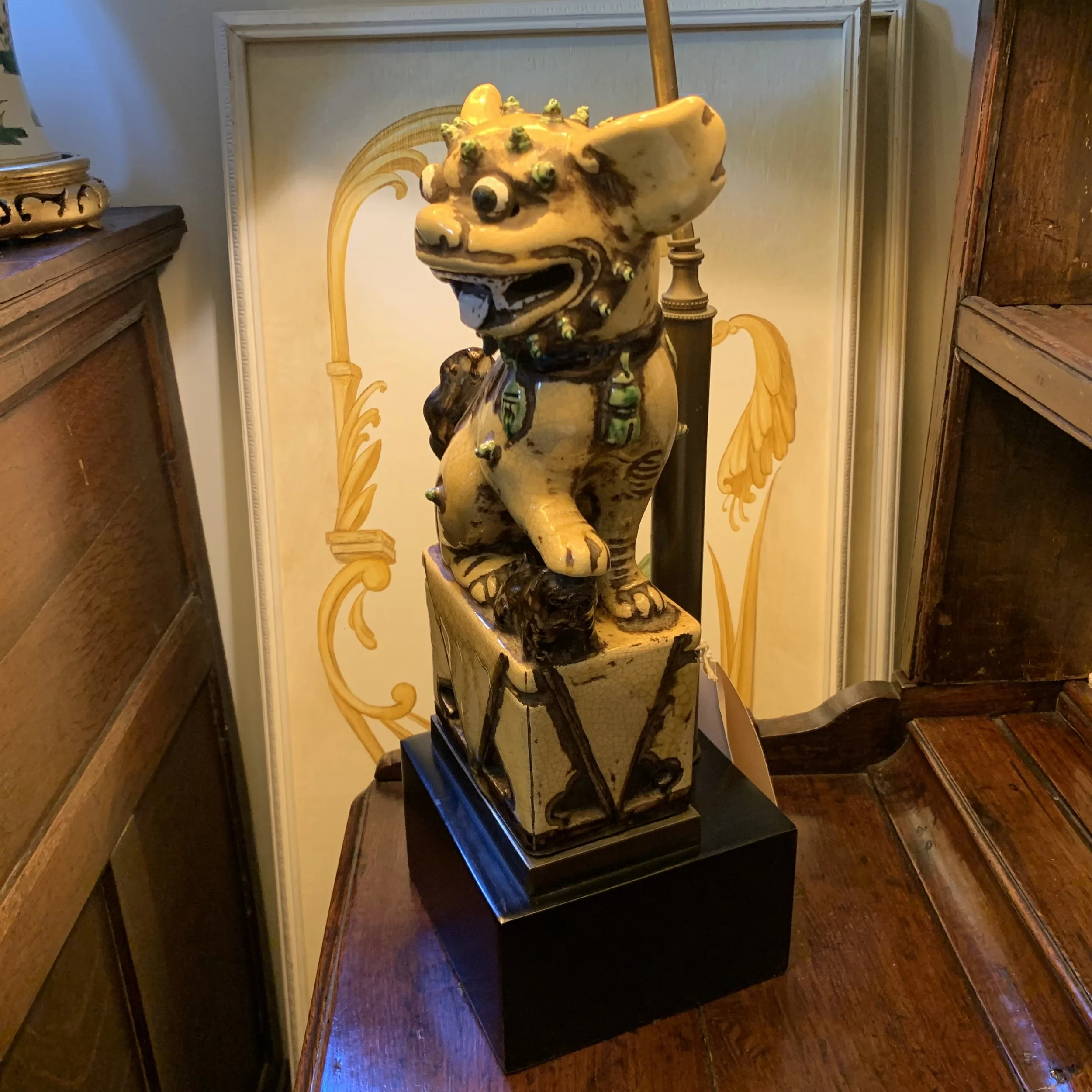 Chinese Yellow Glazed Ceramic Foo Dog Lamp