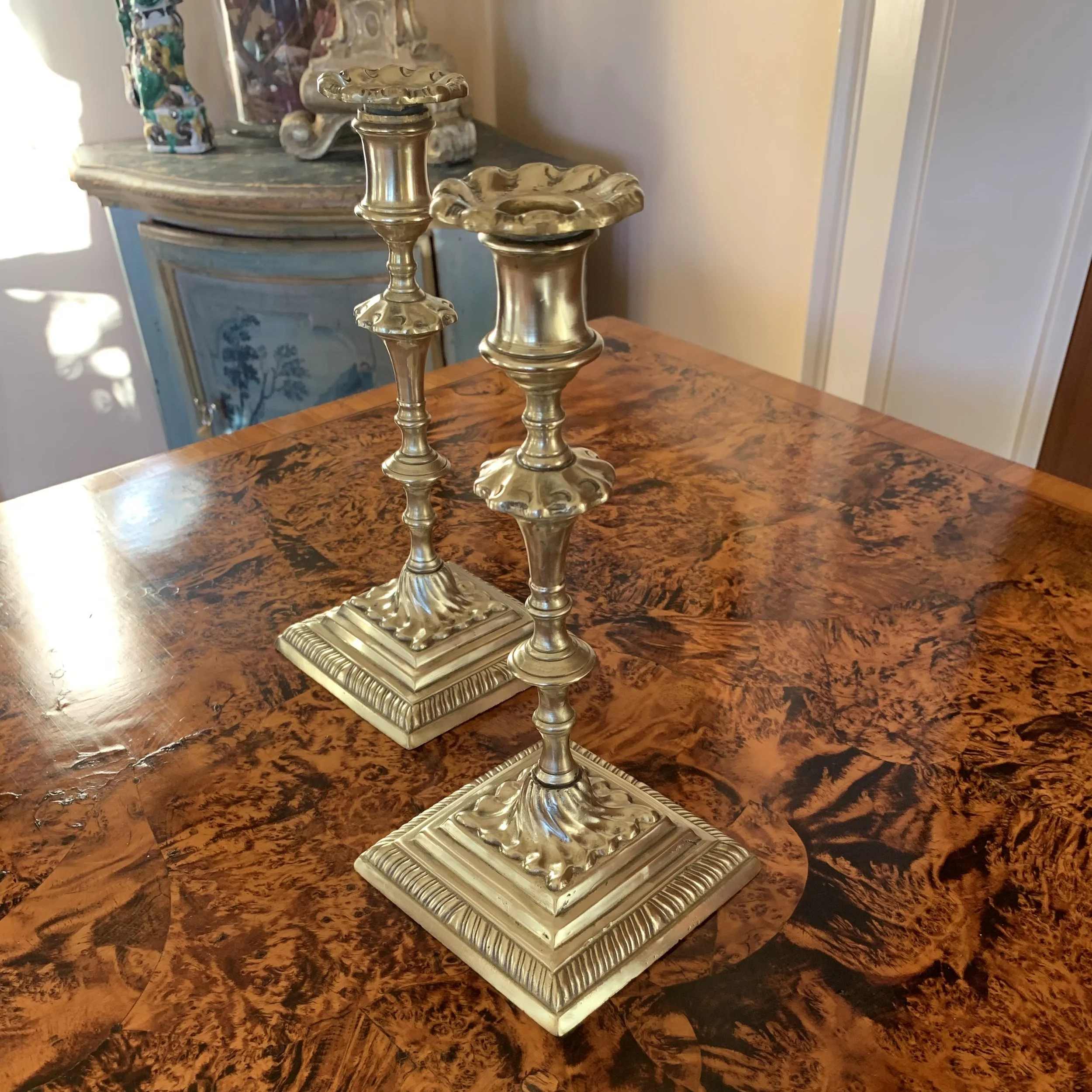 Pair Antique Georgian Brass Candlesticks