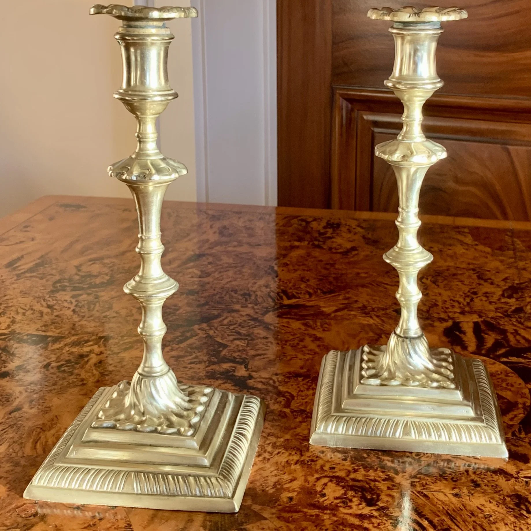 Pair Antique Georgian Brass Candlesticks