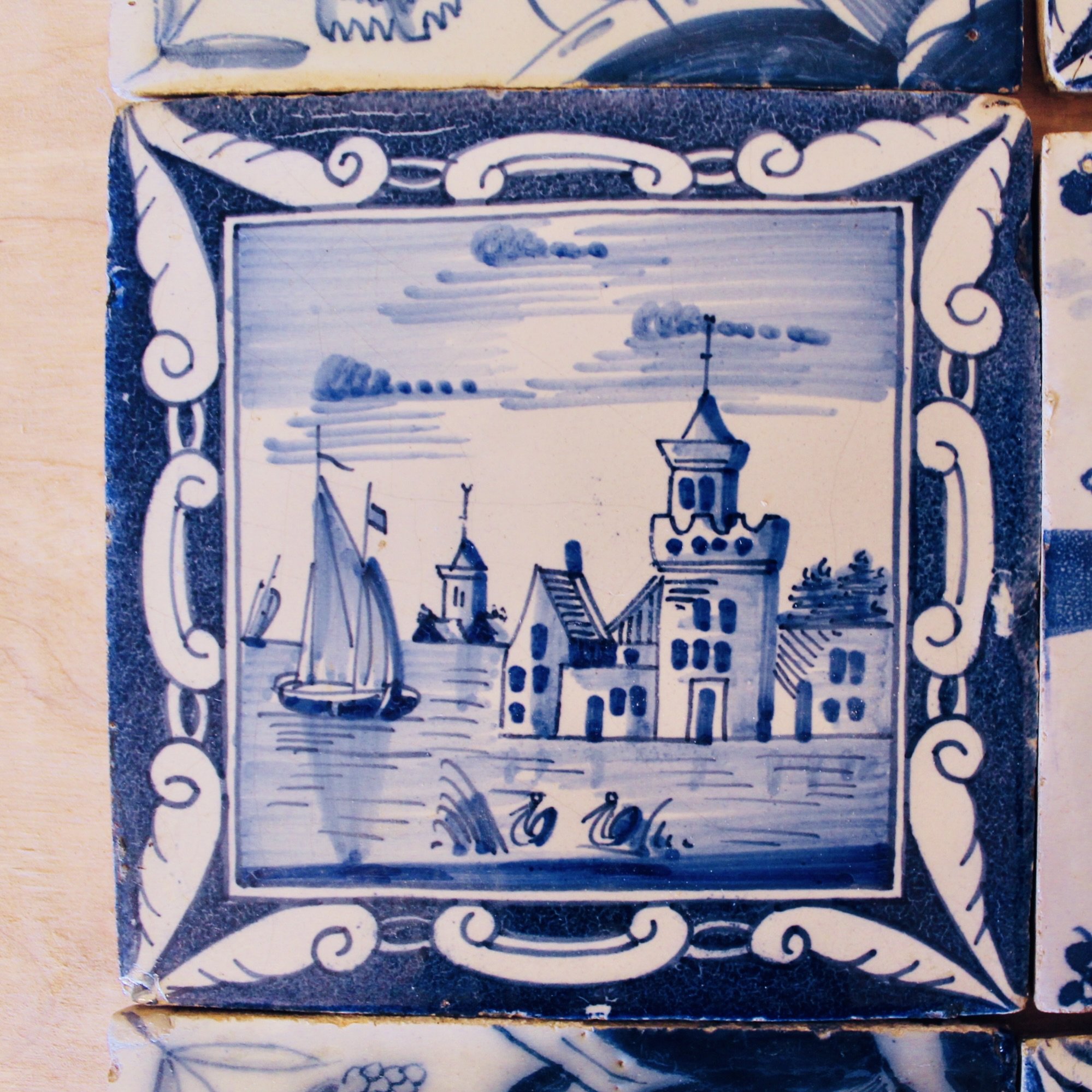Antique Delftware Tile Collection: Nine Tiles