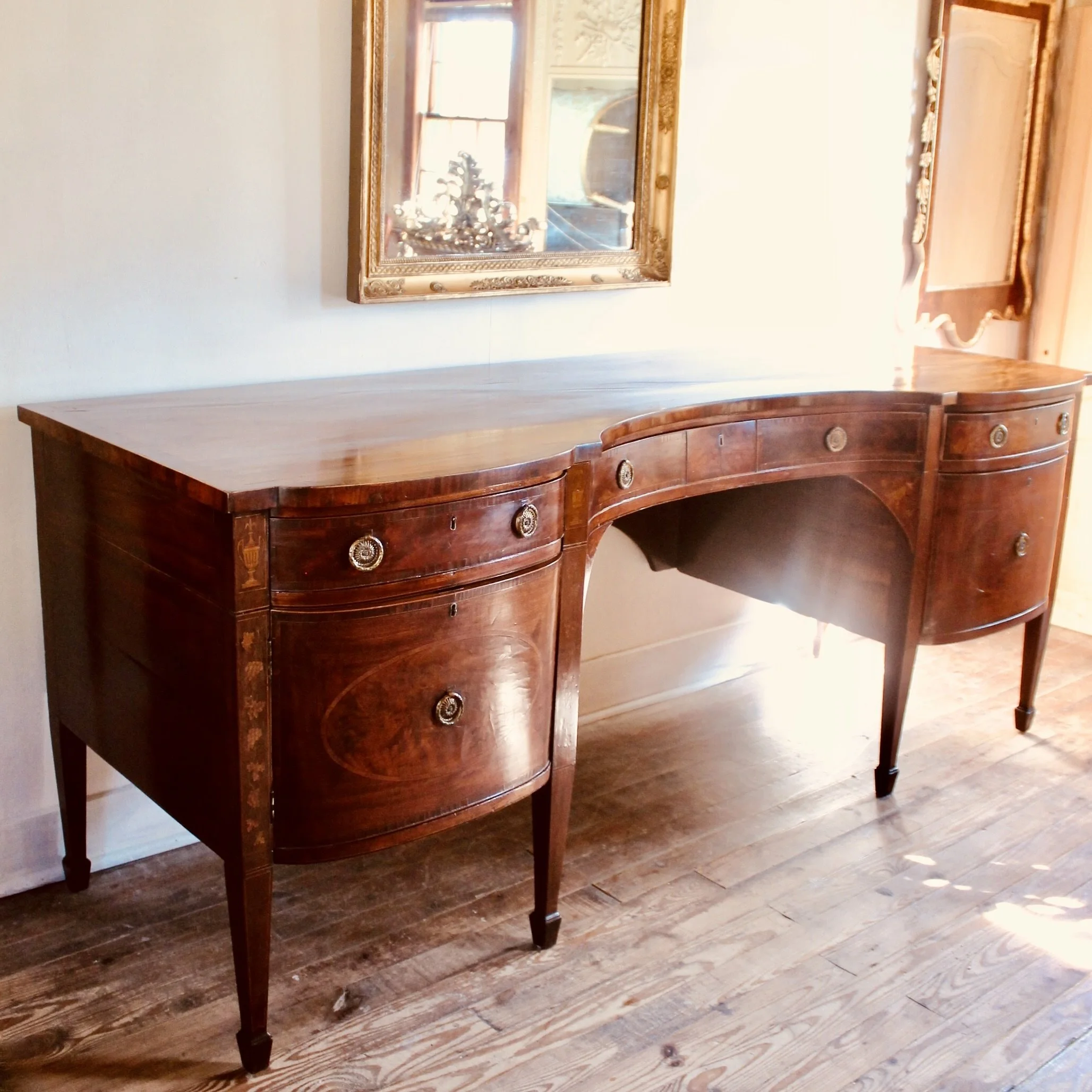 Large Georgian Inlaid Mahogany Serpentine Sideboard