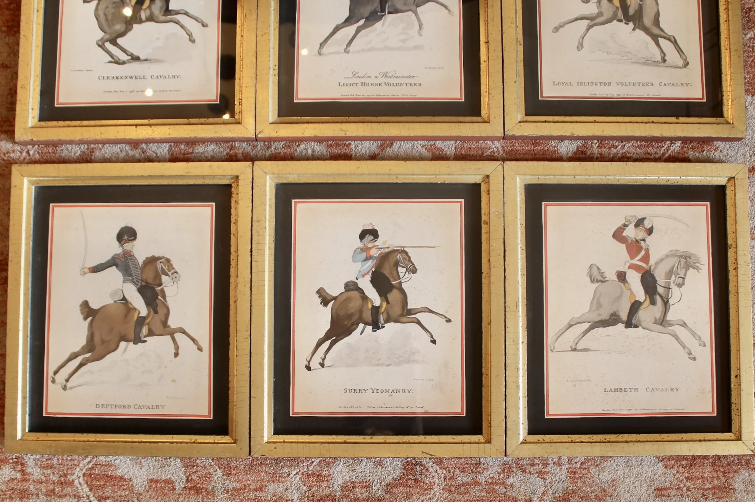 Set of Six Hand Colored Cavalry Prints by Thomas Rowlandson