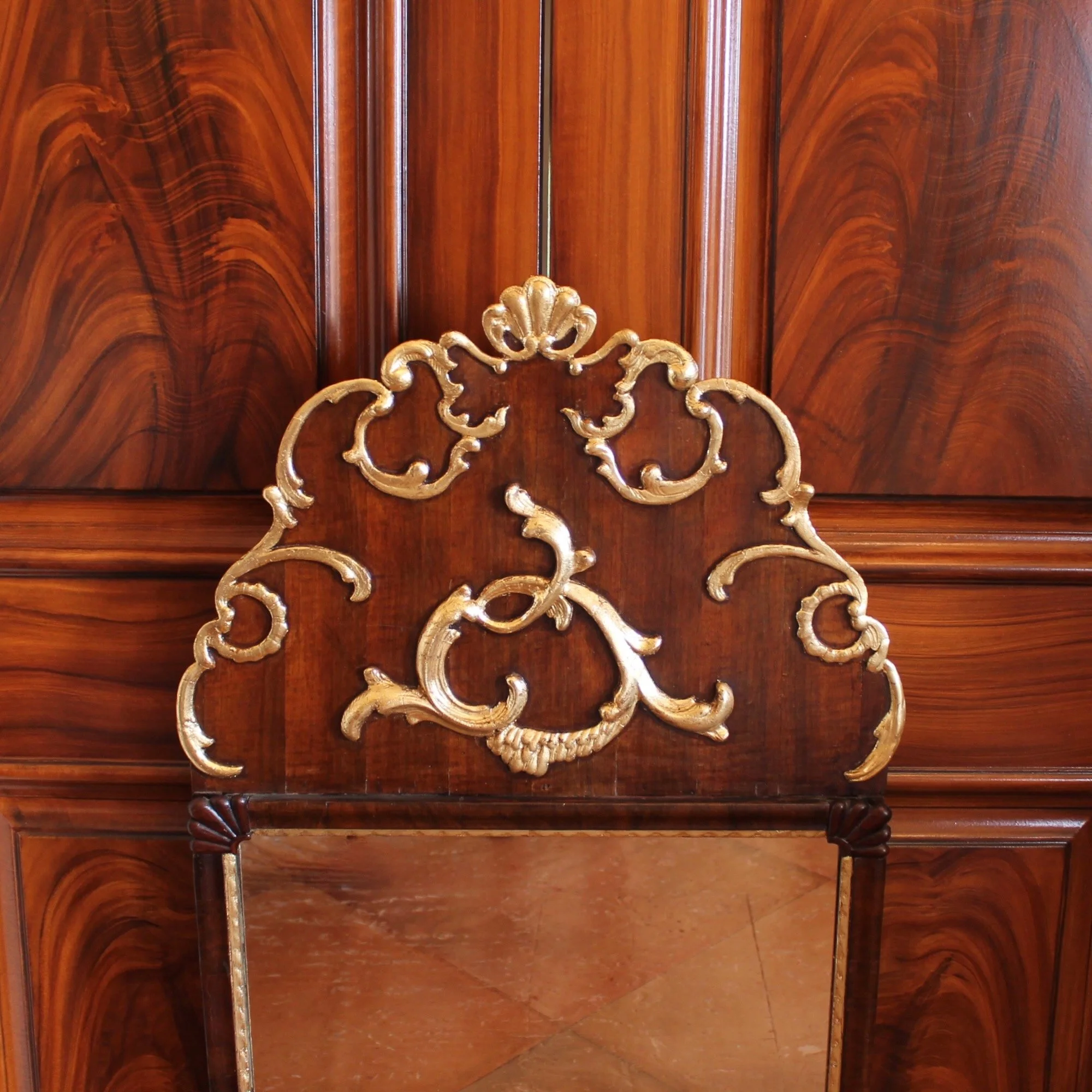Scandinavian Rococo Walnut And Gilt Mirror (2)-top