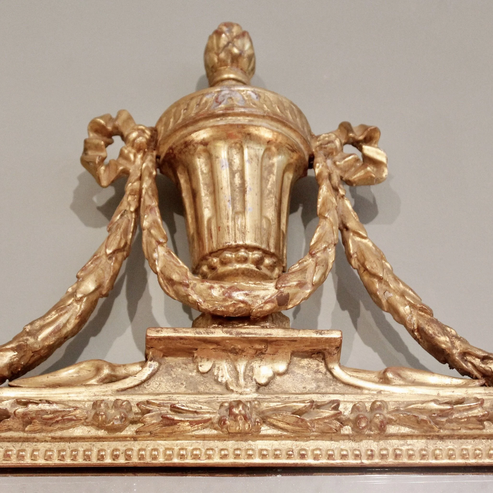 Large Italian Neoclassical Period Gilt Wood Mirror with Urn Crest
