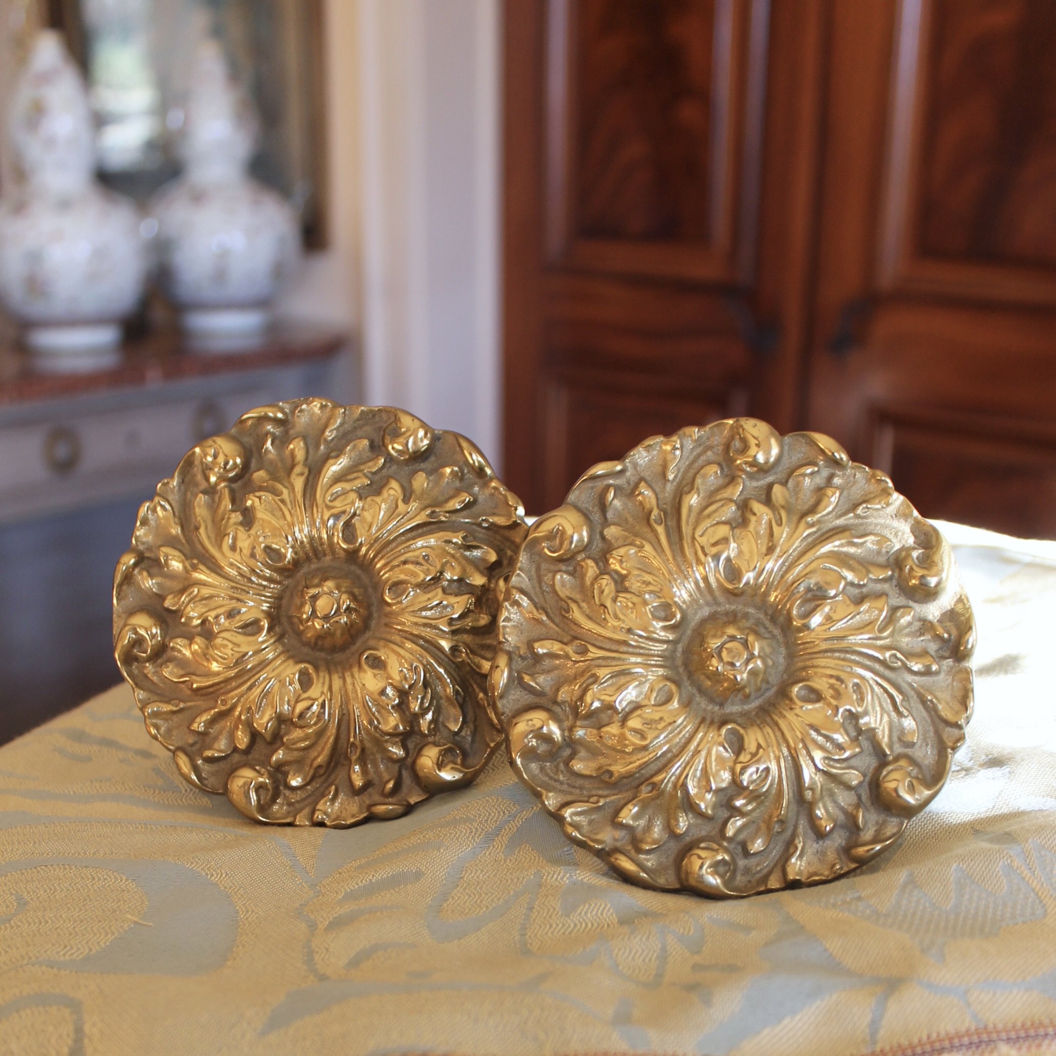 Pair of Solid Brass Rosette Curtain Tie Backs