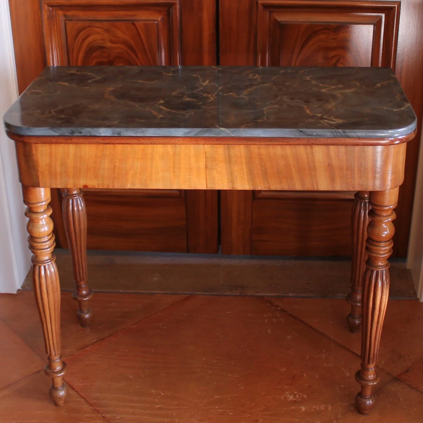French-Faux-Marble-Top-Painted-Mahogany-Console-Table-Game-Table