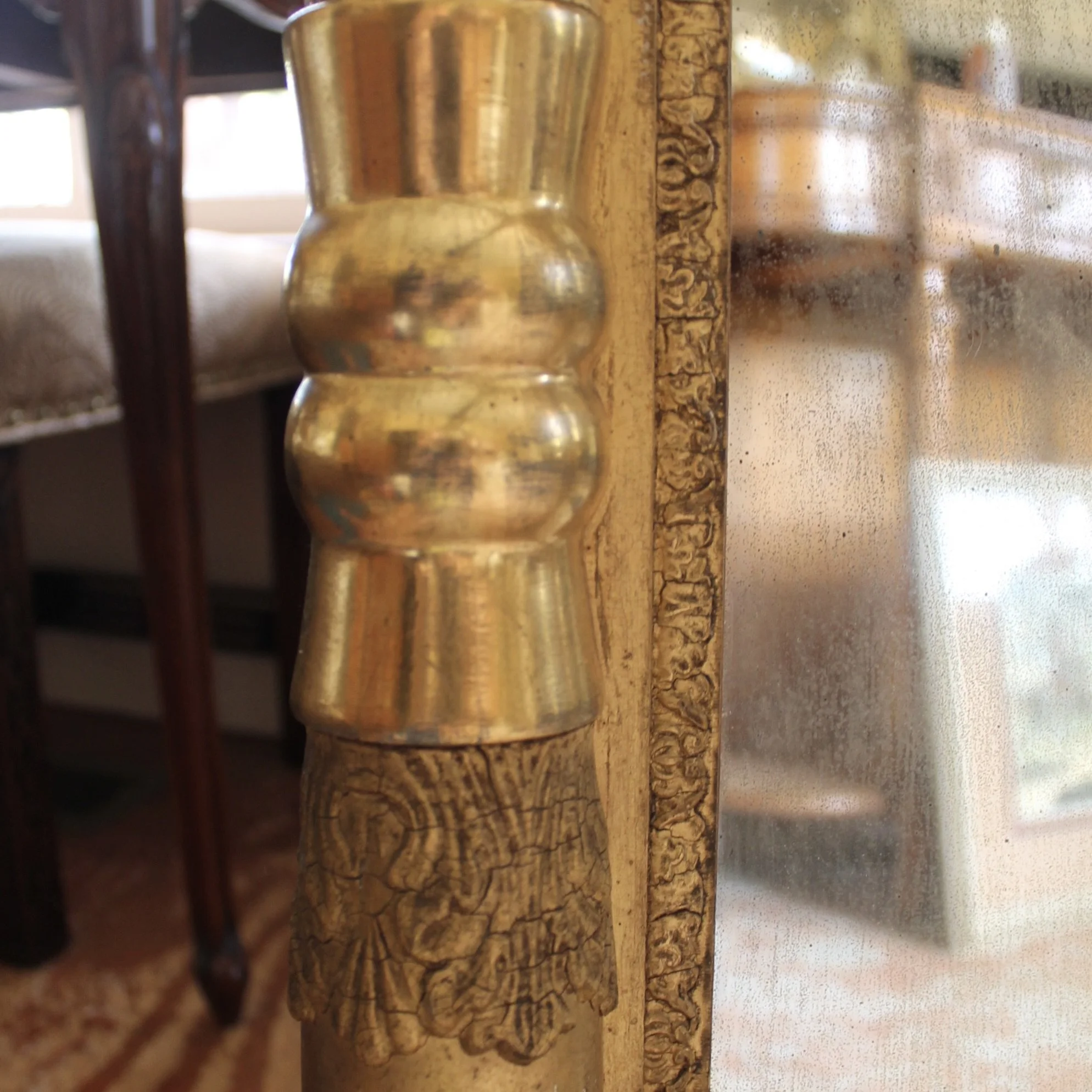 American Sheraton Gilt Mirror with Reverse Painted Glass