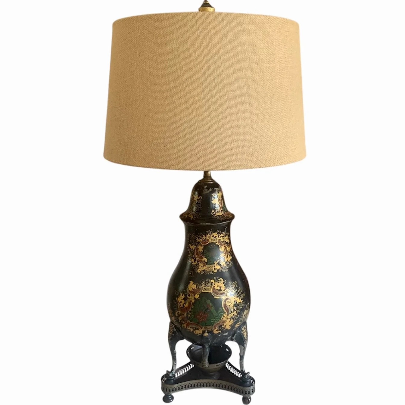 Painted-and-Gilded-Continental-Samovar-Adapted-into-a-Lamp
