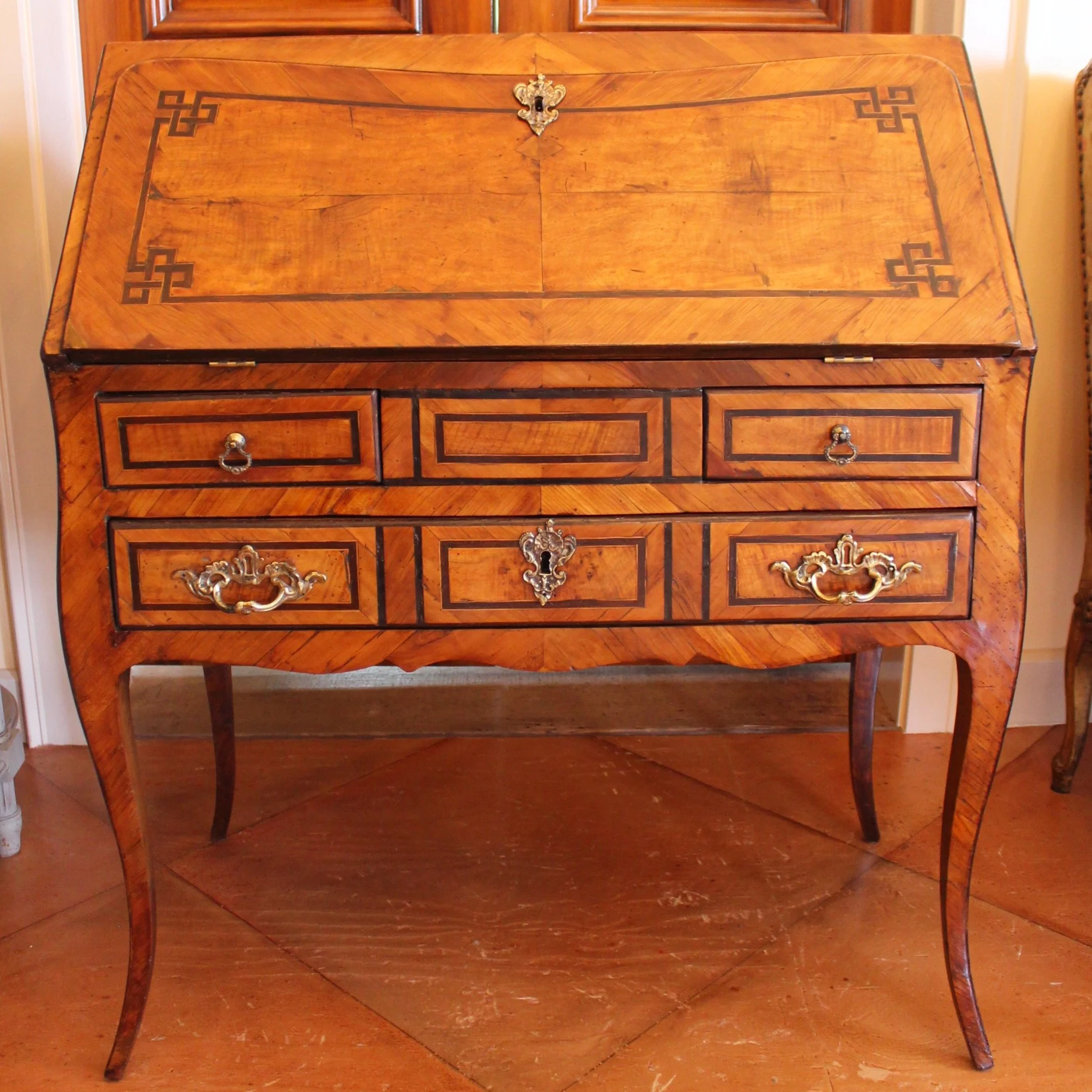 Antique-French-Provincial-Marquetry-Slant-Front-Desk