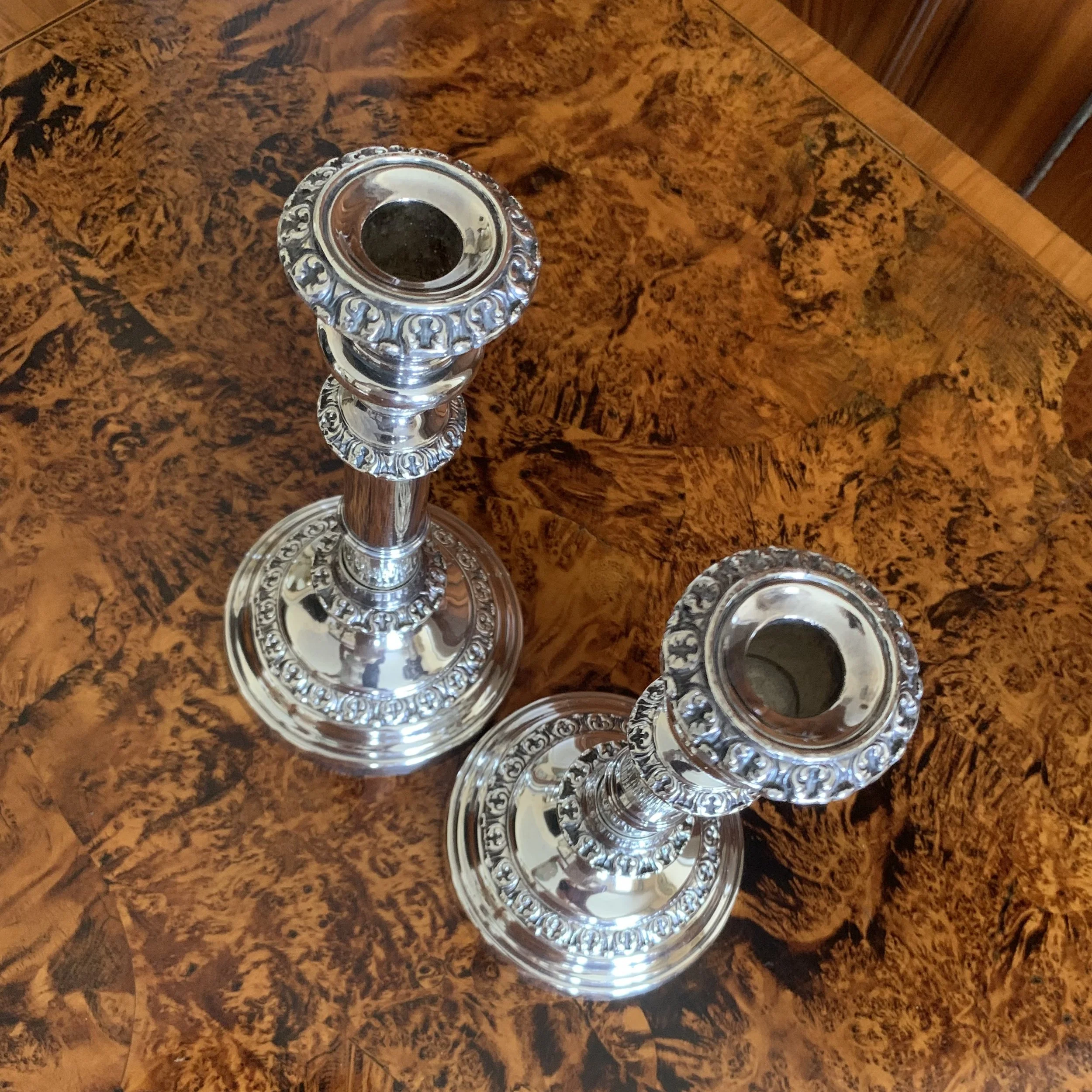 English Sheffield Silver Telescopic Candlesticks