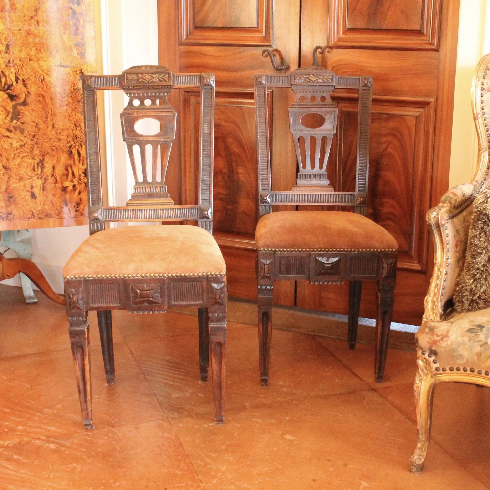 Pair of Swedish Neoclassical Gustavian Hall Chairs
