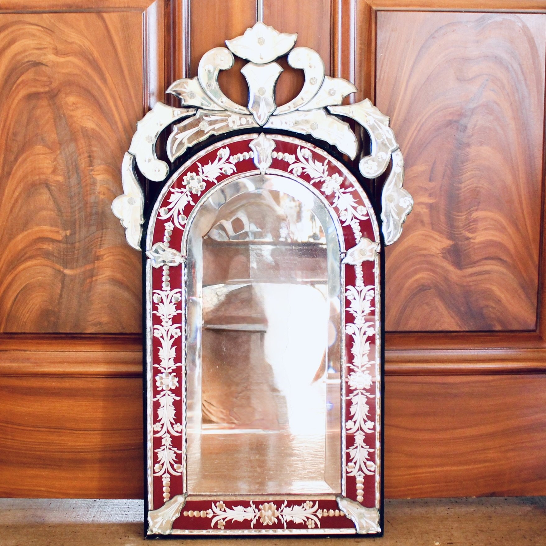 Small Cut Glass Venetian Red Glass Mirror