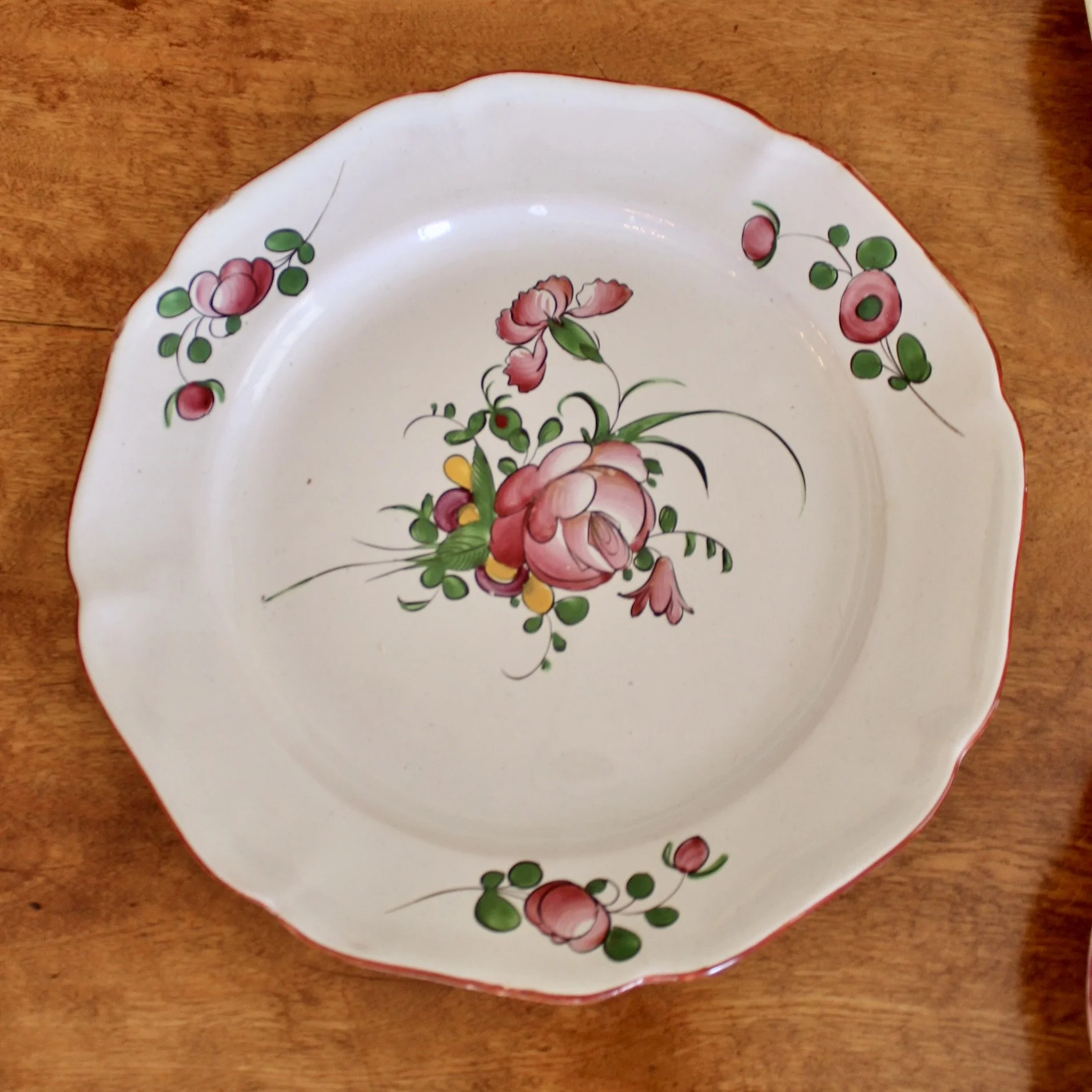 Antique French Faience Plates, Pink Floral