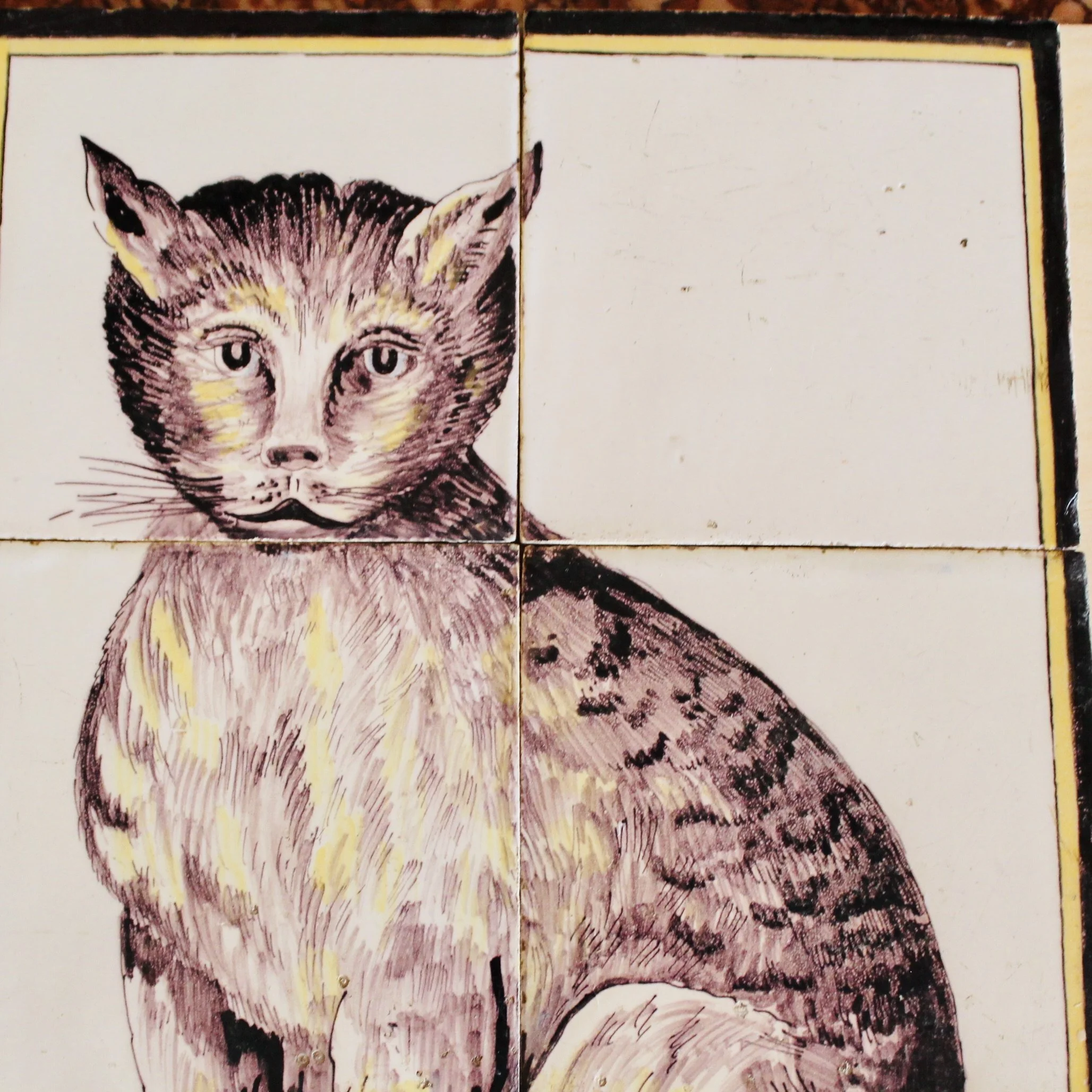 Antique Delftware Tabby Cat Six Tile Panel