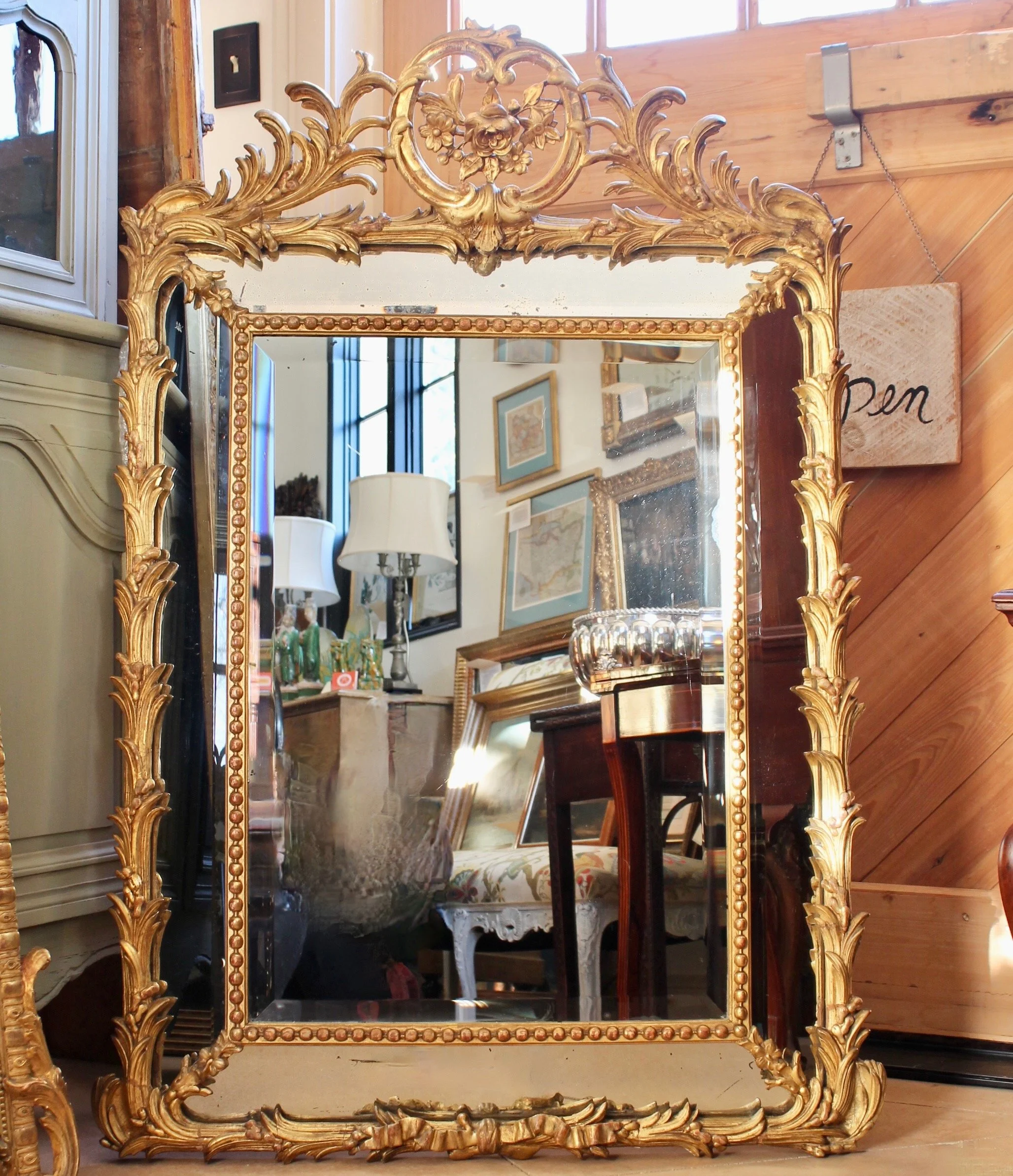 Large-French-Giltwood-Rococo-Carved-Mirror With Palm Fronds (1)