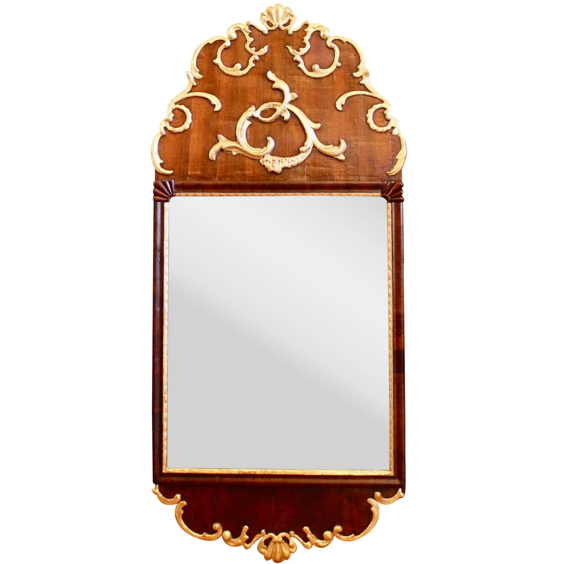 Scandinavian Rococo Walnut and Gilt Mirror