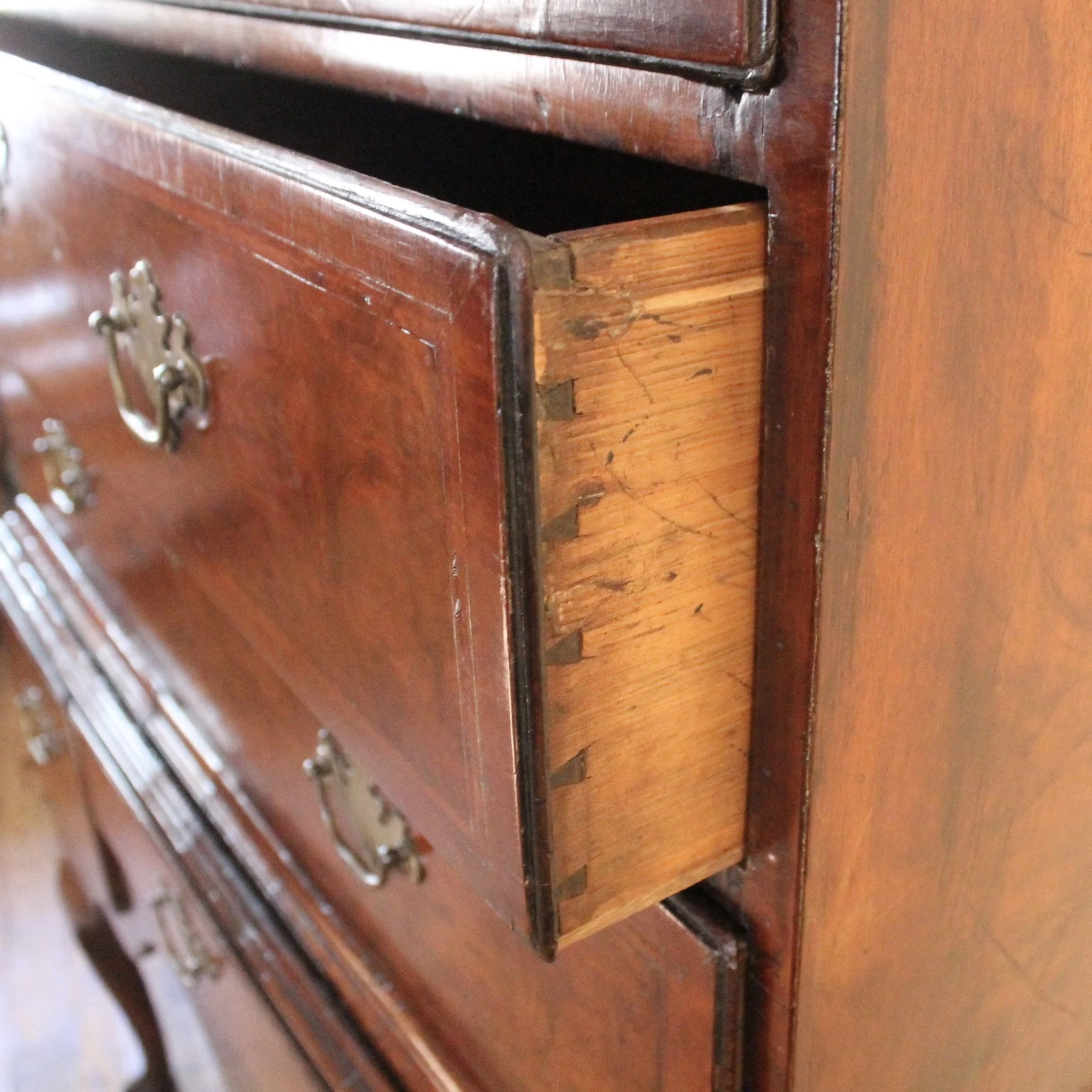 Georgian English Burl Walnut Highboy Chest on Stand
