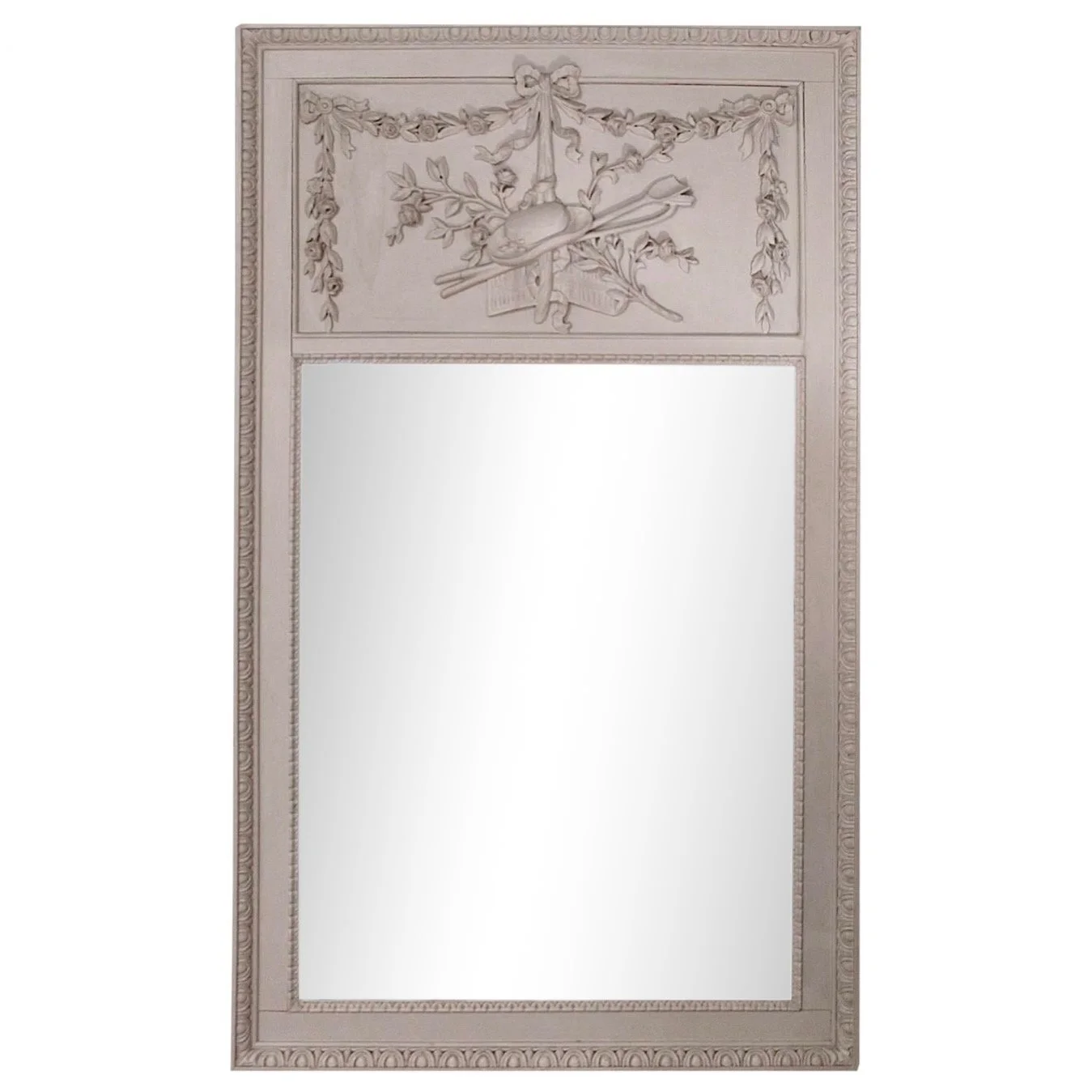 Grey Painted Louis XVI Style French Trumeau Mirror