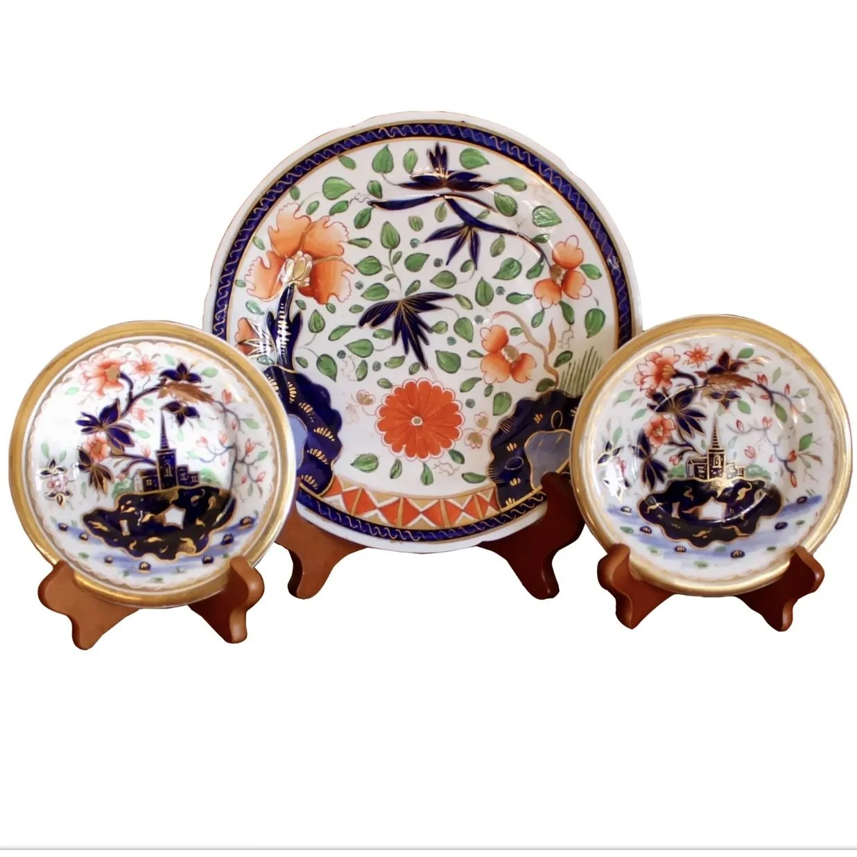 Trio English Coalport Imari plates