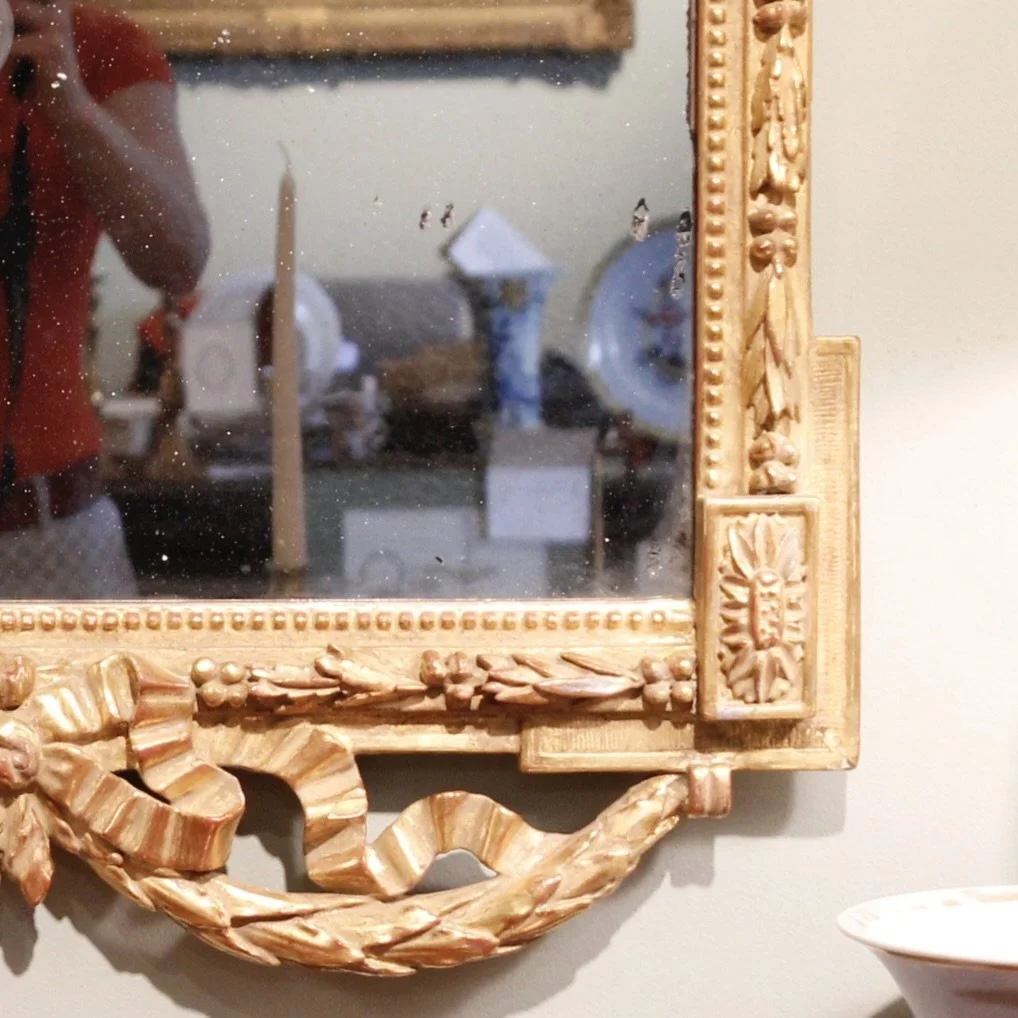 Large Italian Neoclassical Period Gilt Wood Mirror with Urn Crest